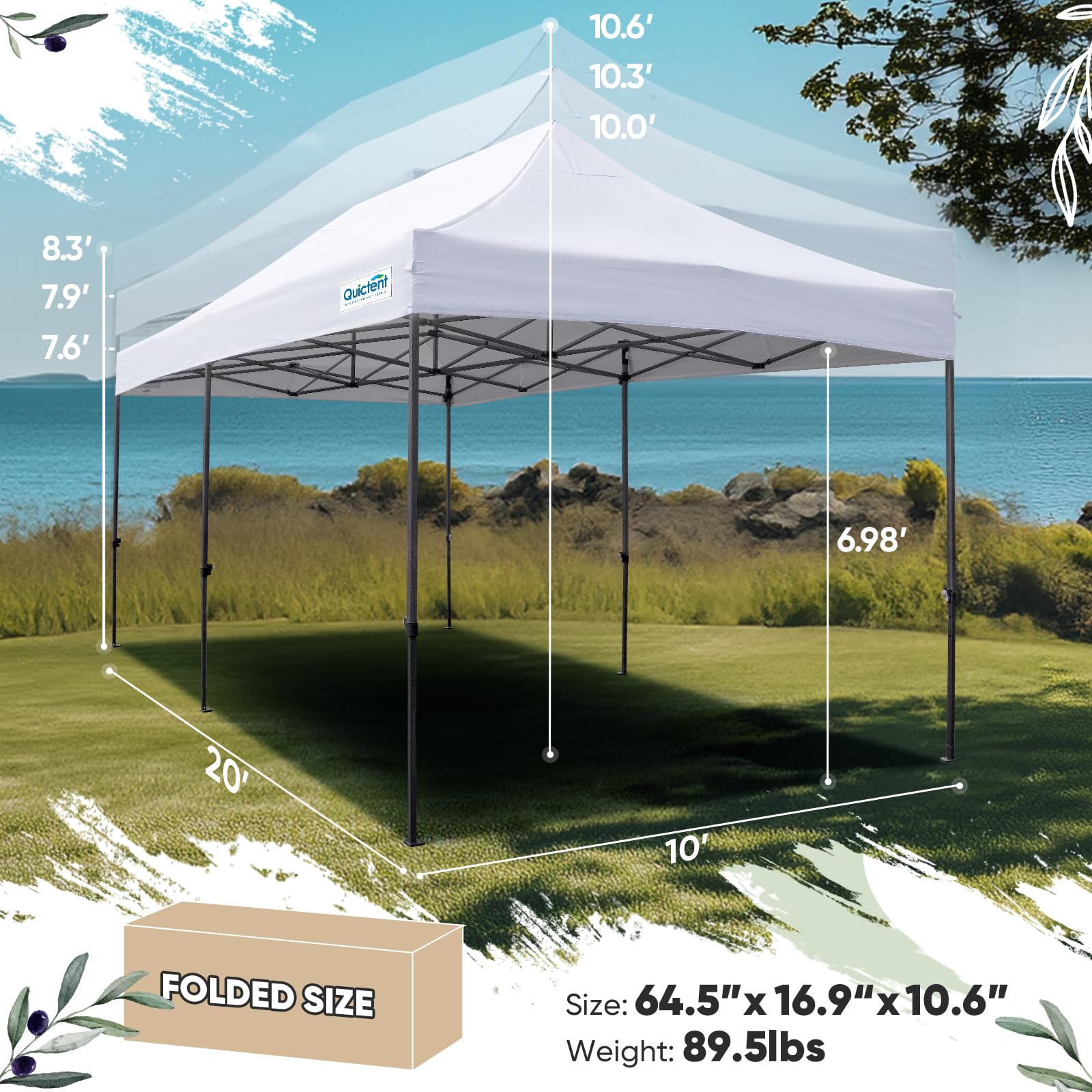 Quictent 10x20 Heavy Duty Pop Up Canopy Tent with Sidewalls - Waterproof Instant Shelter for Outdoor Events, Parties, Weddings & Camping - Includes Bonus Weight Bags (White) - Perfect for Backyard Gatherings, Farmers Markets & Beach Protection