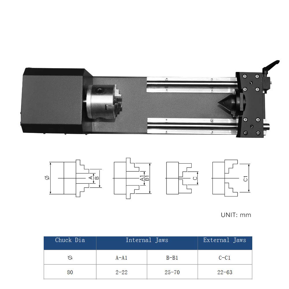 80mm CNC Router Rotary Axis Attachment with 3-Jaw Chuck & 2-Phase Stepper Motor for CO2 Laser Engraving & Cutting Machines - Perfect for Cylindrical Engraving, Woodworking, and Metal Fabrication