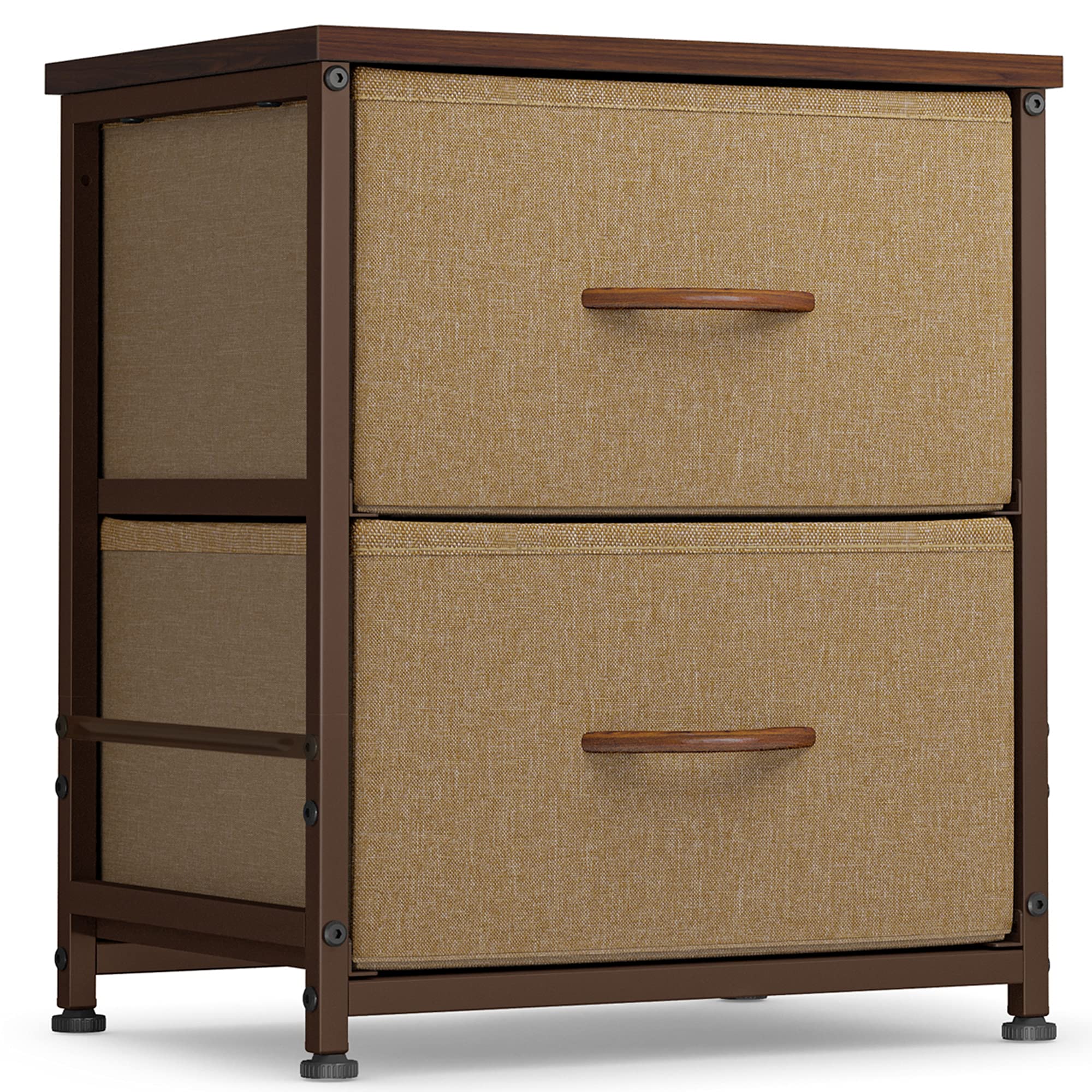 FEZIBO 2-Drawer Fabric Storage Dresser with Steel Frame & Wood Top - Bedroom Closet Organizer, Entryway Storage, Nursery Dresser - Easy Pull Handles, Espresso Finish - Perfect for Small Space Organization & Home Decor