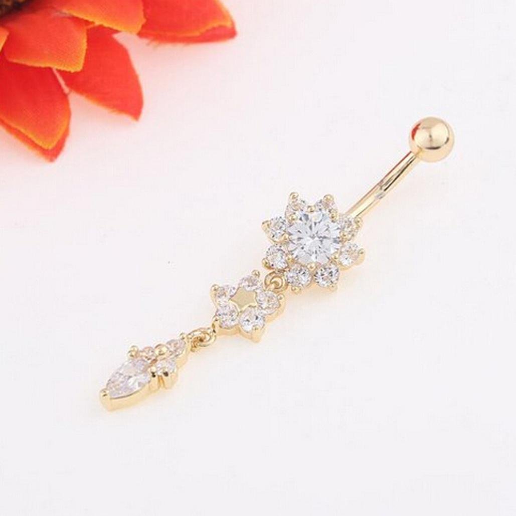 BeeSpring Sexy Women's Crystal Dangle Ball Belly Button Ring - Gold Navel Piercing Jewelry for Parties, Clubs & Everyday Wear