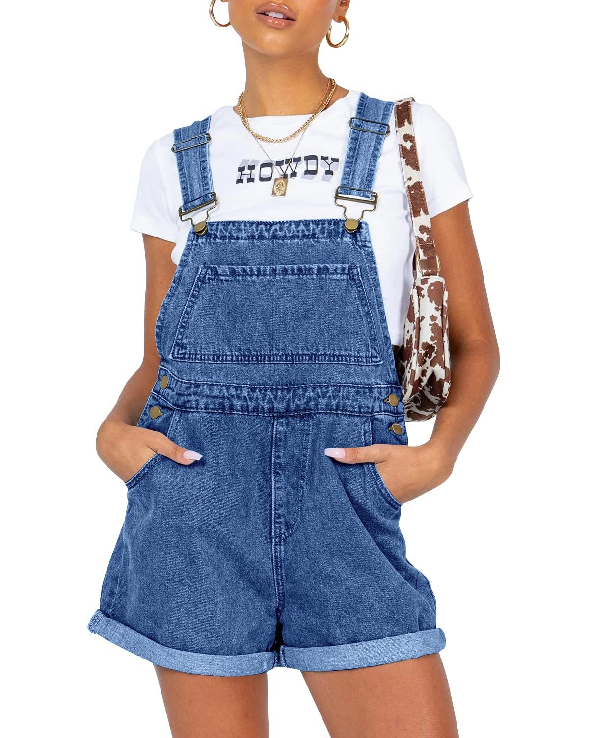 PLNOTME Women's Denim Shortalls - Cute Adjustable Strap Wide Leg Jean Overalls with Pockets | Summer Casual Outfit for Beach, Picnic & Street Style