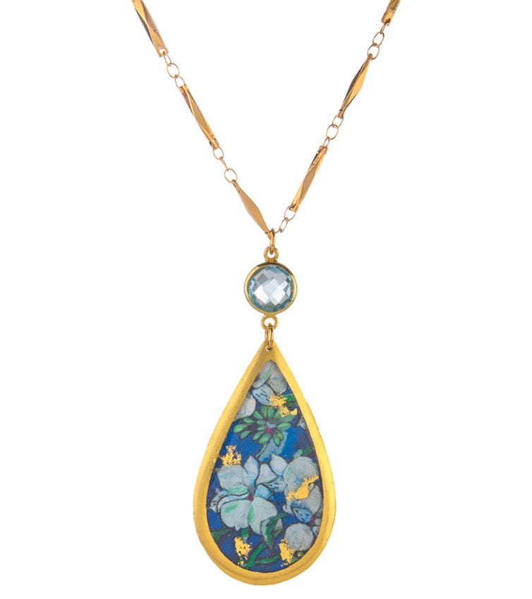 Lily White Blue Topaz Teardrop Pendant Necklace - Elegant Jewelry for Women, Perfect for Weddings, Parties & Special Occasions
