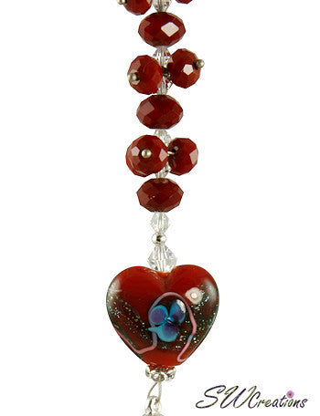 Ruby Heart Crystal Beaded Fan Pull - Elegant Ceiling Fan Light Chain Pull with Sparkling Beads for Home Decor, Bedroom, Living Room, Porch