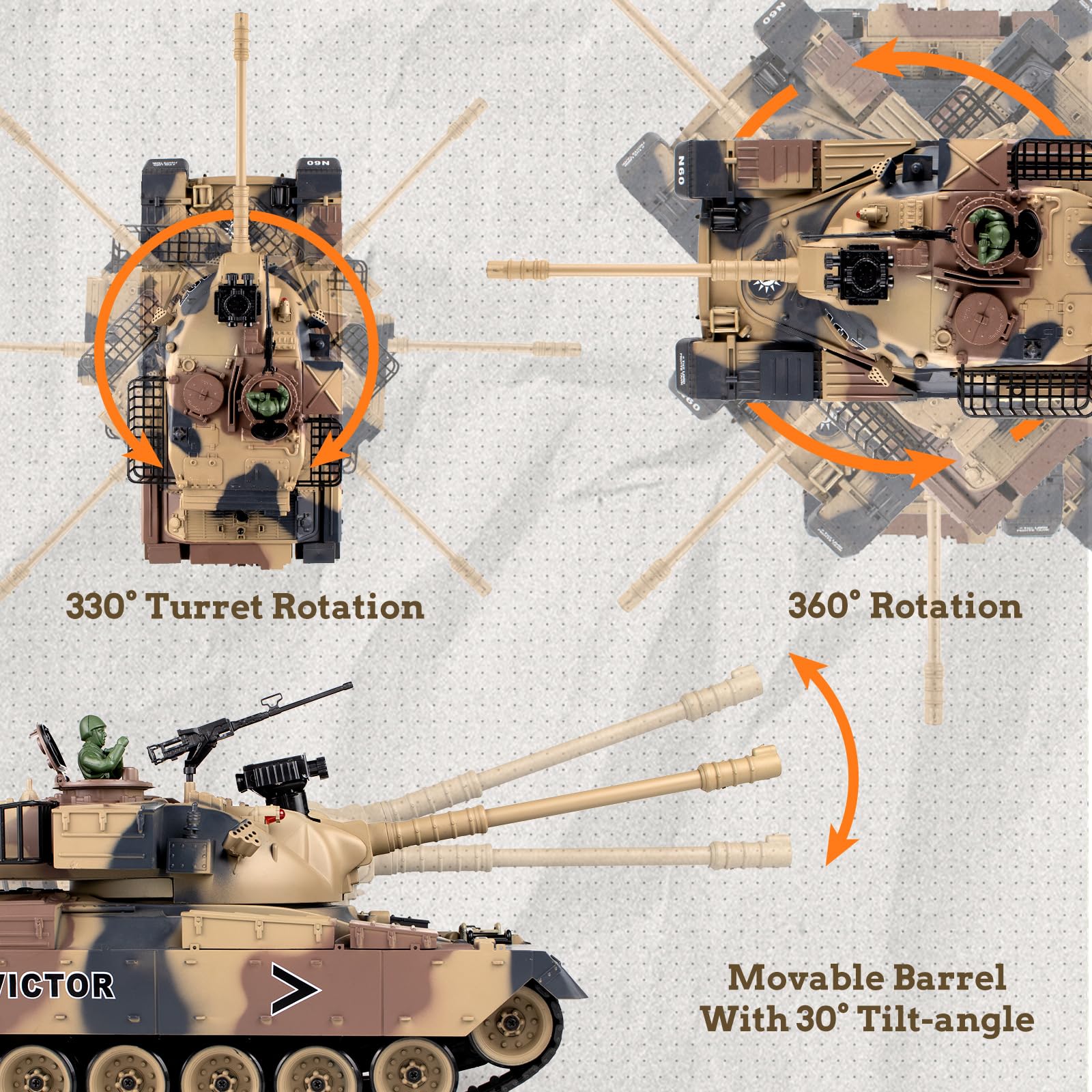 1:18 Scale US M60 RC Tank - 2.4Ghz Remote Control Military Vehicle with Recoil, Smoke, Sound & LED Lights | Shoots BBs & Water Bombs | Battle-Ready Army Toy for Adults & Kids | Perfect for Outdoor Play, Backyard Battles & Military Collection Displays