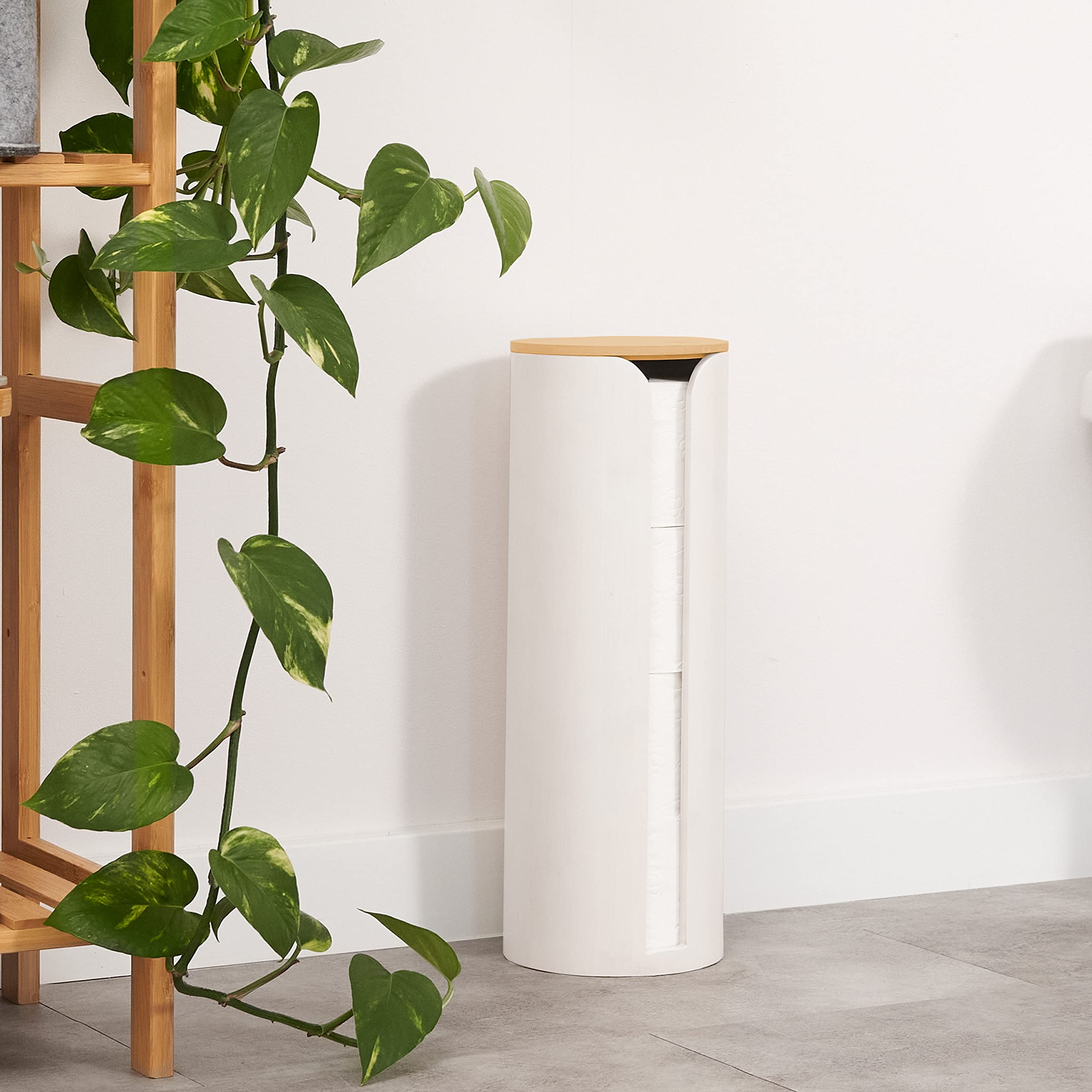 Hennez Bamboo Toilet Paper Holder with Lid - 4 Roll Storage Organizer - Natural Wood Bathroom Tissue Dispenser | Perfect for Bathroom, Vanity, and RV Organization