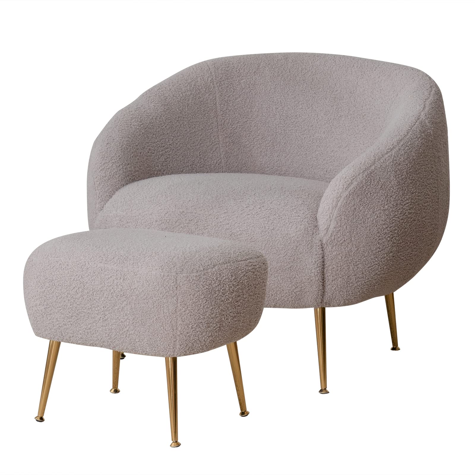 ERRTT Faux Fur Barrel Accent Chair with Ottoman - Dark Grey Upholstered Living Room Chair for Bedroom, Guest Room & Home Office - Cozy Seating for Reading Nook, Lounge Area and Relaxation