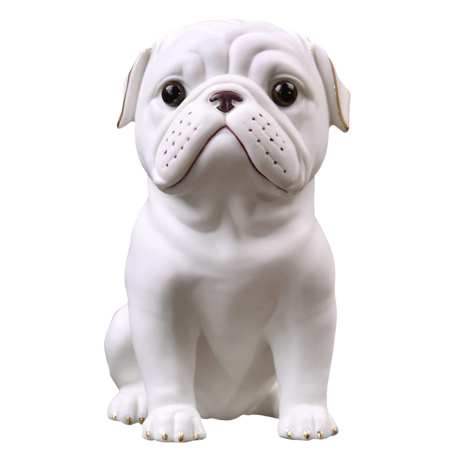 HTian Realistic Sitting Pug Dog Statue - 6.3 Inch Ceramic Puppy Sculpture for Home Decor, Office Desk, Gift Idea | Handmade Porcelain Craft Collection