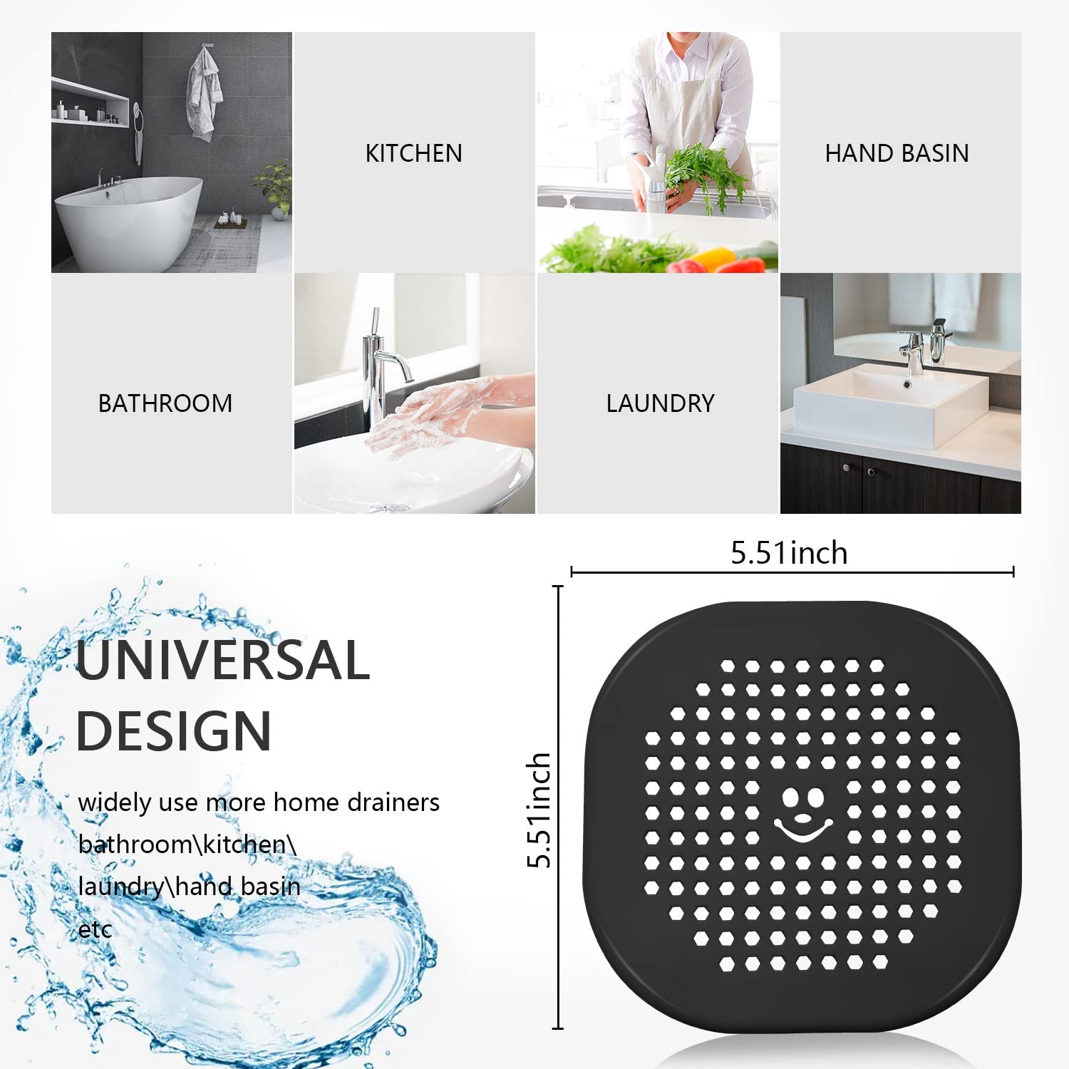 2 Pack Shower Drain Cover Hair Catcher - Deep Grey Bathtub Drain Protector with Fine Mesh for Bathroom, Sink & Tub - Prevents Clogs & Easy Cleaning (Home, RV, Gym Use)