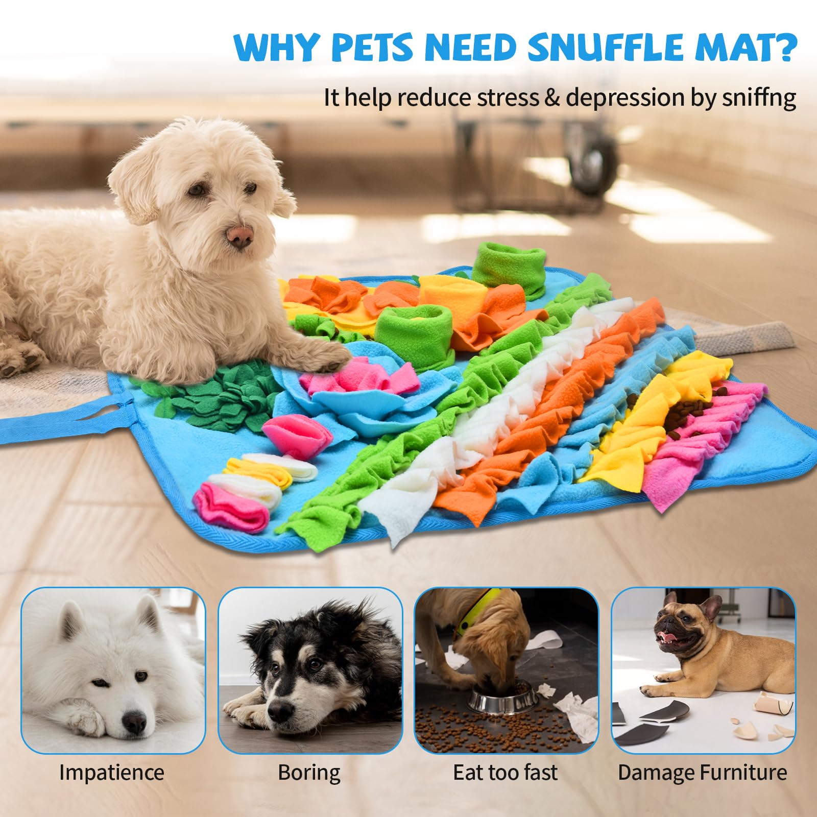 Interactive Snuffle Mat for Dogs & Small Pets - Slow Feeding Puzzle Toy for Cats, Rabbits - Treat Dispenser for Training, Stress Relief & Mental Stimulation - Perfect for Boredom Busters & Anxiety Relief (Blue)