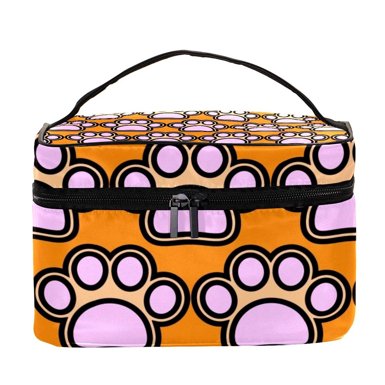 Orange Paws Pattern Large Travel Makeup Bag - Waterproof Cosmetic Organizer with Zipper for Women & Girls | Perfect for Toiletries, Travel Essentials & Daily Use