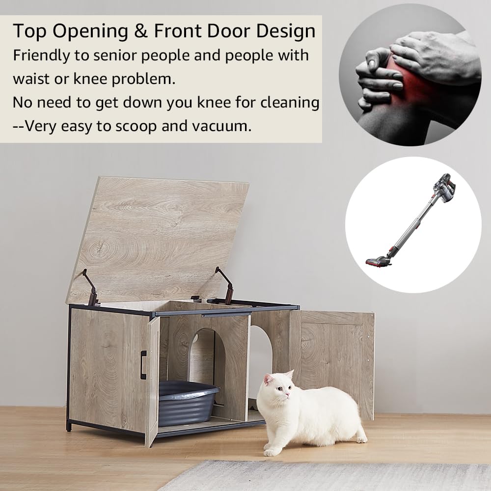 Unipaws XL Top Opening Cat Litter Box Enclosure - Extra Large Flip Top Litter Box Furniture for Big Cats | Senior Pet Friendly Hidden Litter Box Cover | Perfect for Home, Apartment & Multi-Cat Households