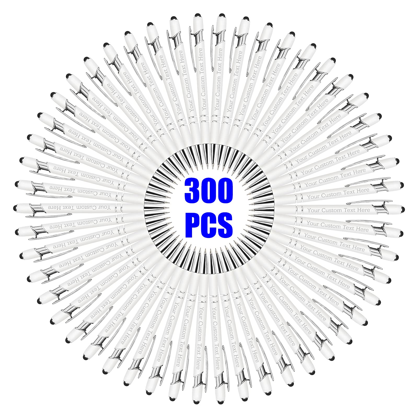 300 Pcs Personalized Custom Pens Bulk - Free Engraving with Name/Message - Custom Ballpoint Pens & Stylus for Business, Office, Graduation Gifts - Ideal for Men, Women, Christmas & Birthday Presents (White) - Perfect for Corporate Events, Promotions, School Supplies & Thoughtful Gift-Giving