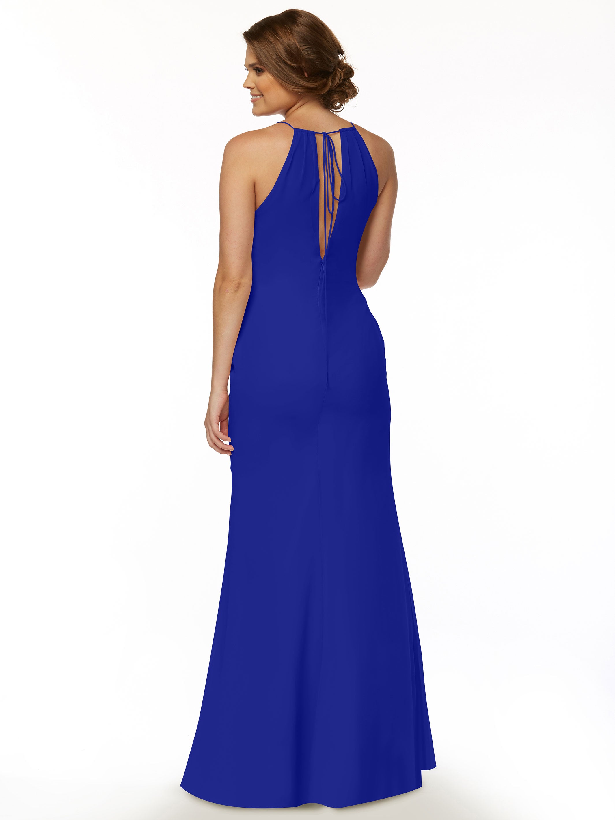 Elegant 80083 Fit and Flare Chiffon Bridesmaid Dress with Halter Neckline - Perfect for Weddings, Formal Events & Special Occasions