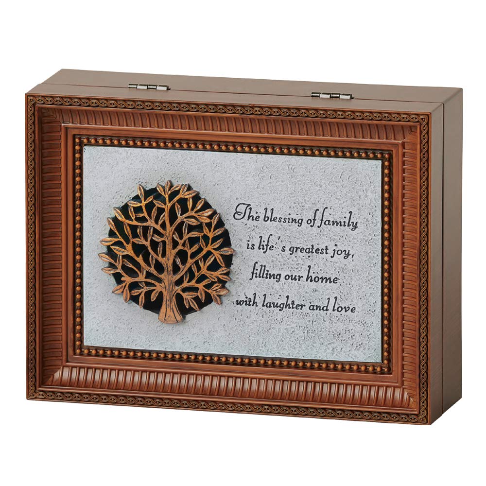 Roman B0171 Wooden Music Box - Plays 'Fur Elise' | Family Blessings Brown LG Box | Handcrafted Musical Gift for Weddings, Anniversaries & Special Occasions