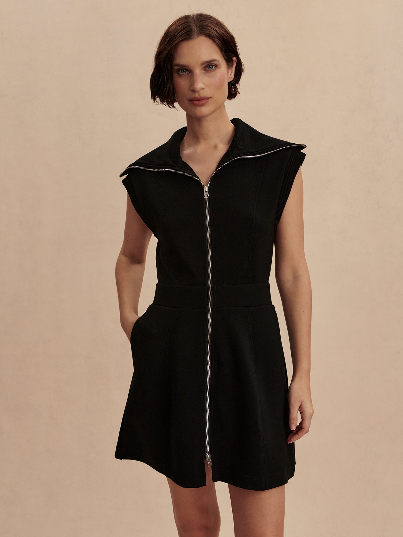 Varley Rebecca Zip Through Dress - Black | Stylish & Comfortable Women's Dress for Work, Date Night & Casual Outings
