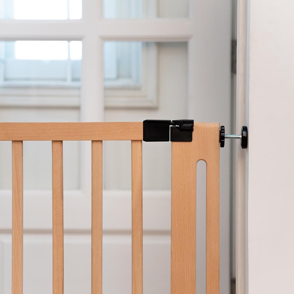 Natural Wooden Dog Gate for Extra Wide Doorways (95cm-103cm) | Pressure Fit Safety Gate for Puppies, Dogs & Pets (73cm Wide) | Stylish & Easy Installation | Perfect for Hallways, Stairs & Large Openings