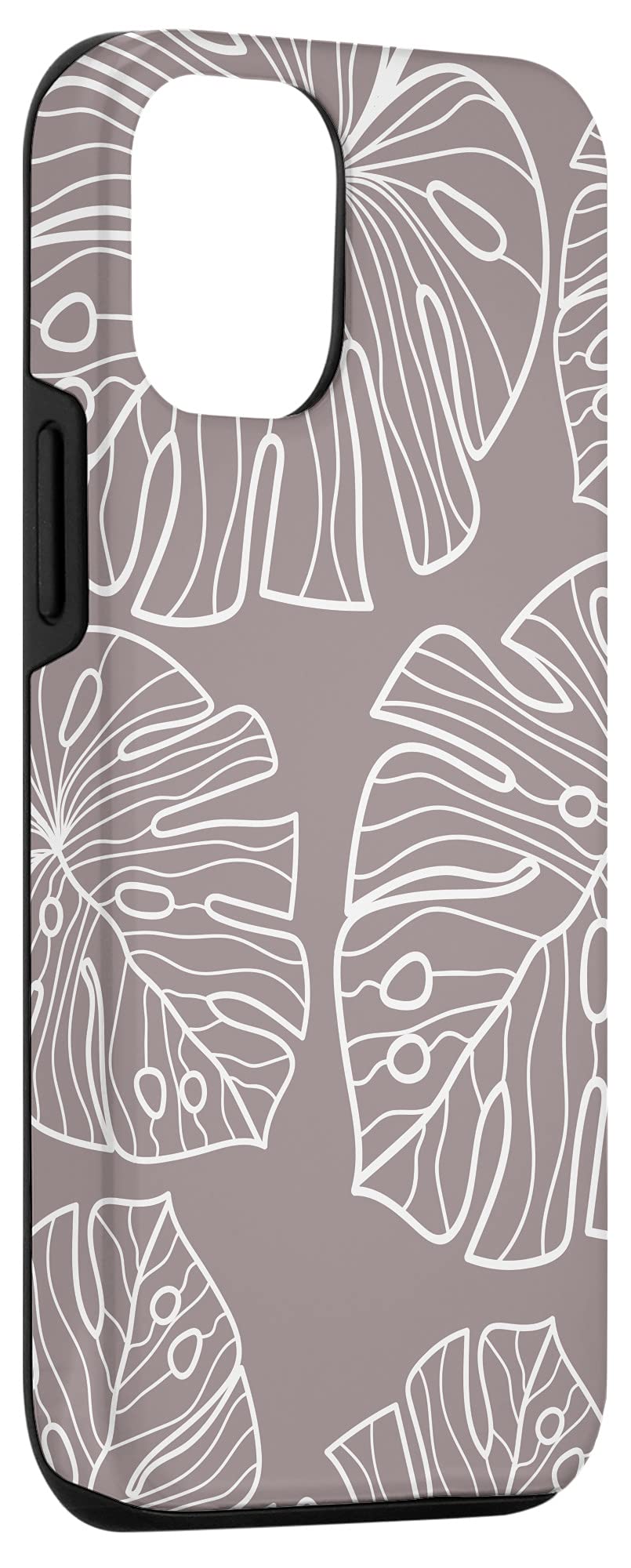 iPhone 12/12 Pro Case - Monstera Leaf Design Large Botanical Plant Print Slim Protective Cover in Warm Gray Neutral Color | Perfect for Nature Lovers, Office & Everyday Use