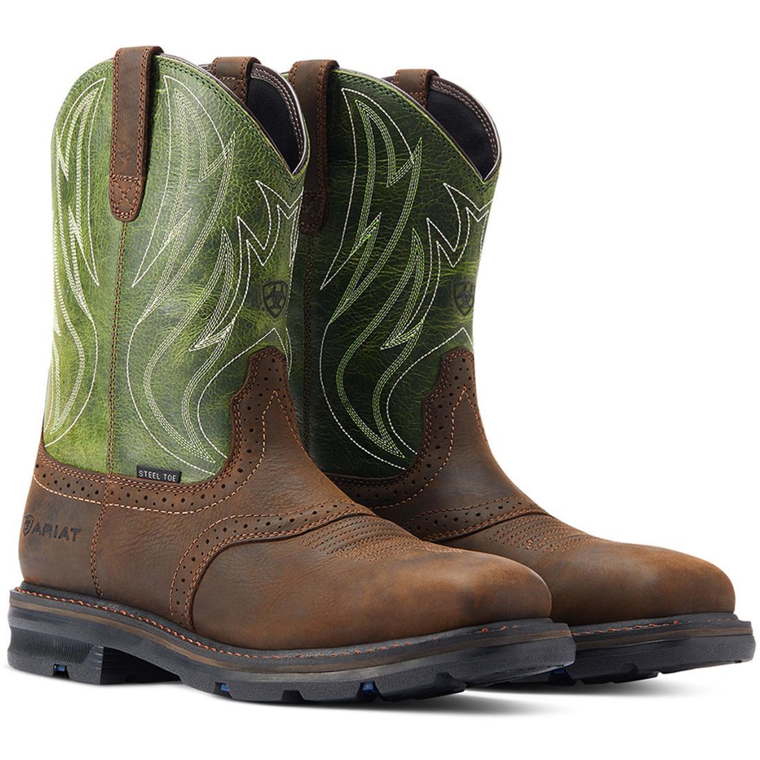 Sierra Shock Shield Steel Toe Work Boots for Men - Dark Brown Safety Shoes for Construction, Warehouse & Outdoor Work