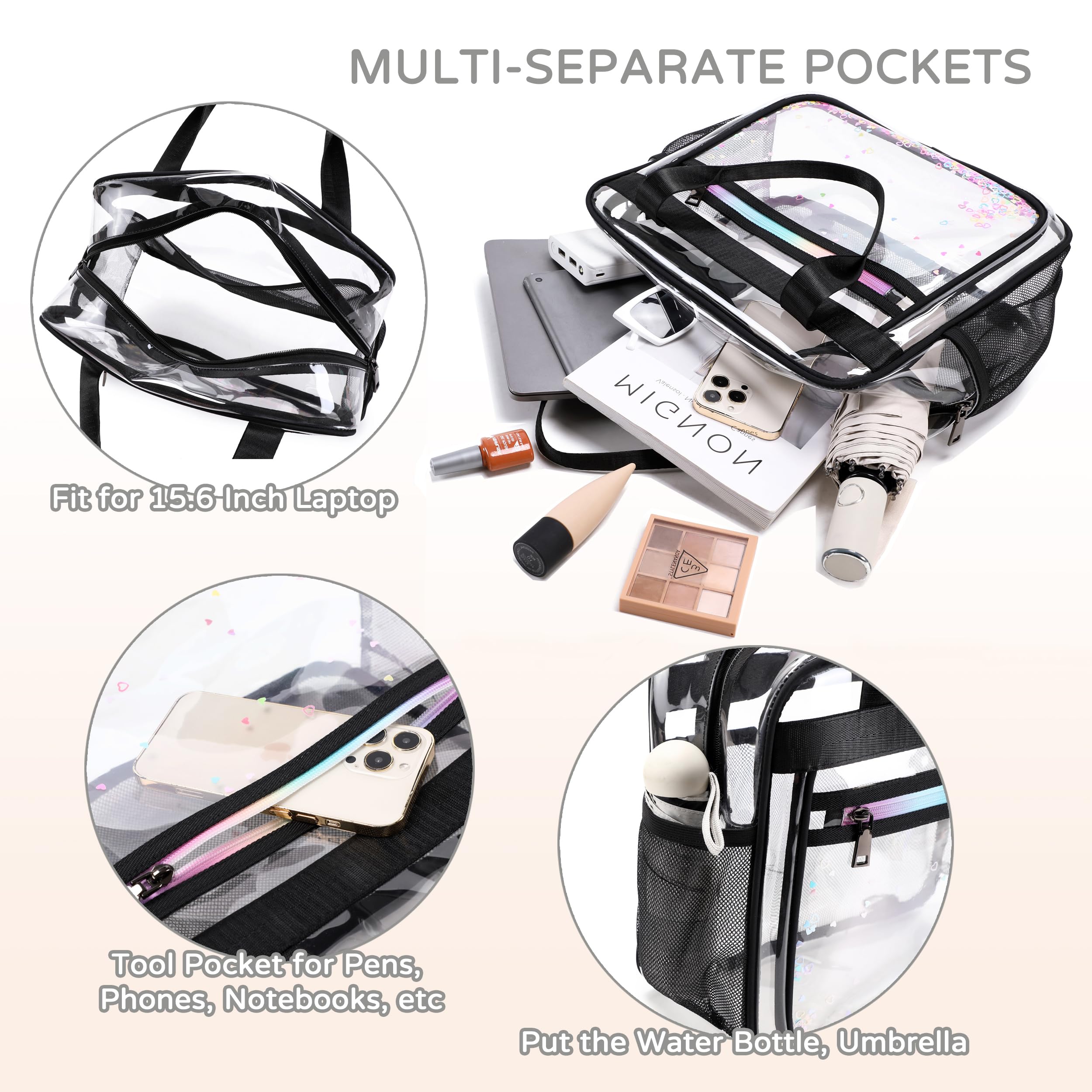 Clear Backpack for Girls & Women - Heavy Duty Transparent TPU School Bag with Shoulder Straps, Large See-Through Bookbag for Teens & Students - Perfect for Elementary School, Travel & Daypack Use (Black)