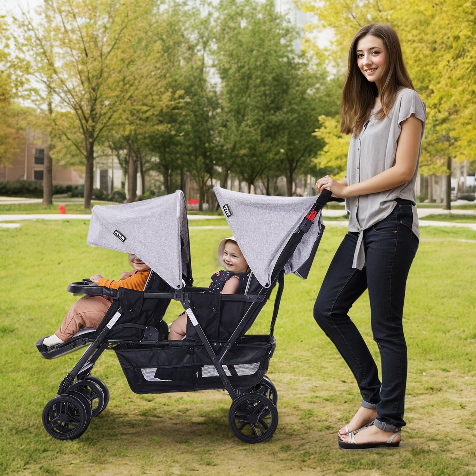VEVOR Double Stroller for Toddlers, Lightweight Side by Side Baby Stroller with Adjustable Canopy & Storage Basket, Perfect for Twins or Siblings - Ideal for Park Walks, Shopping & Travel