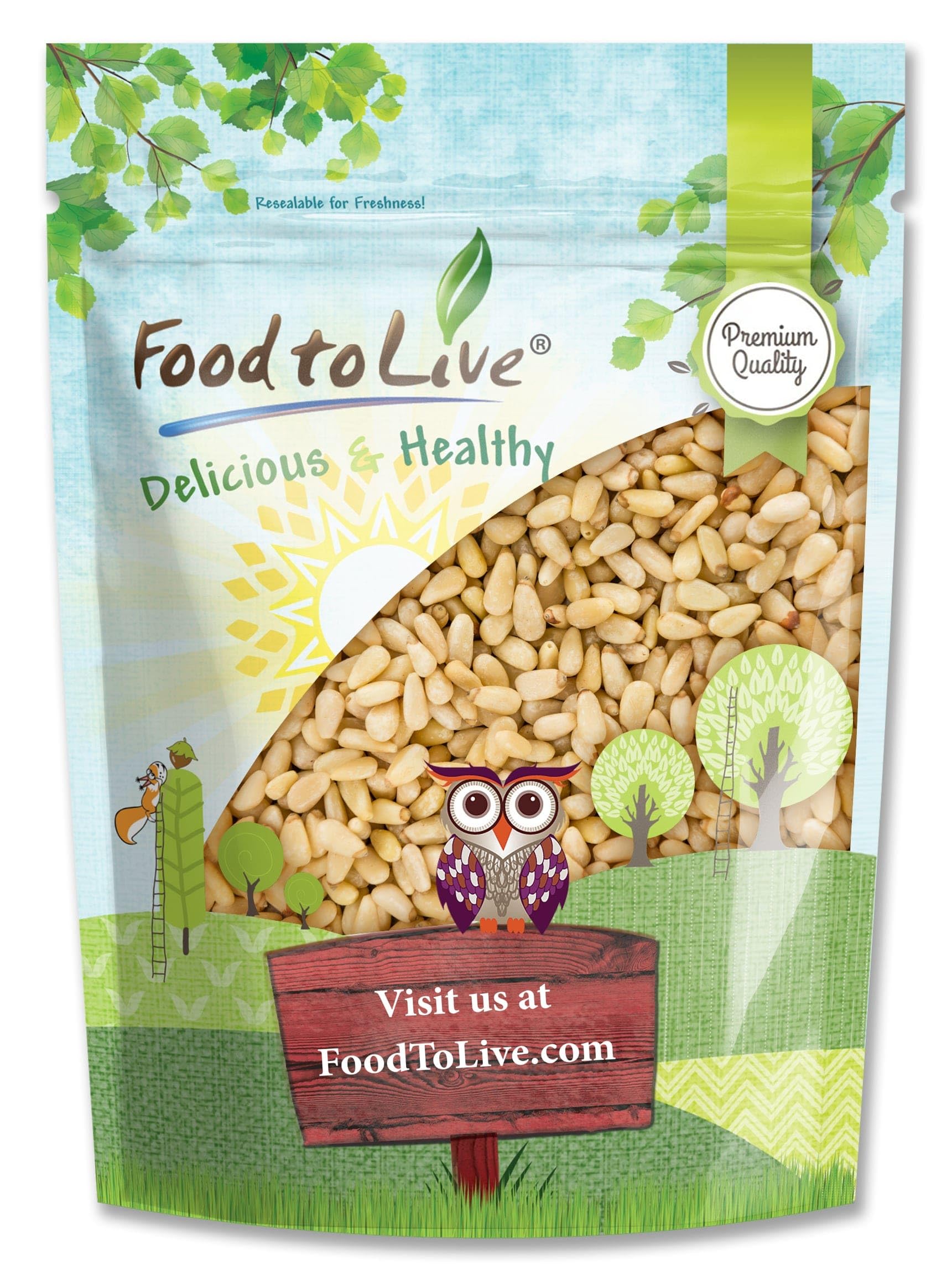 Food to Live - Raw Pine Nuts (Pignolias), 5 Pounds Bulk - Unsalted, Vegan, Kosher, Rich in Vitamin E & Protein - Healthy Snack for Pesto, Salads, Baking, Trail Mix & Mediterranean Cooking