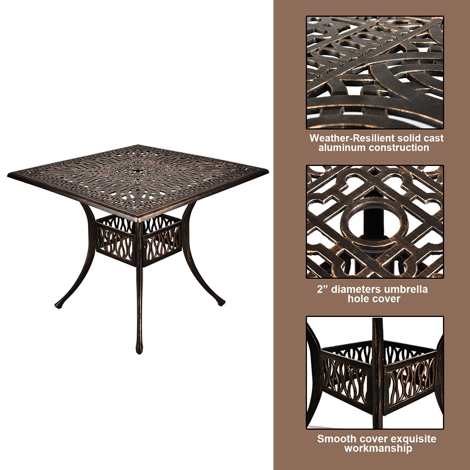 TITIMO 5-Piece Cast Aluminum Outdoor Patio Dining Set with Cushions - 35.4