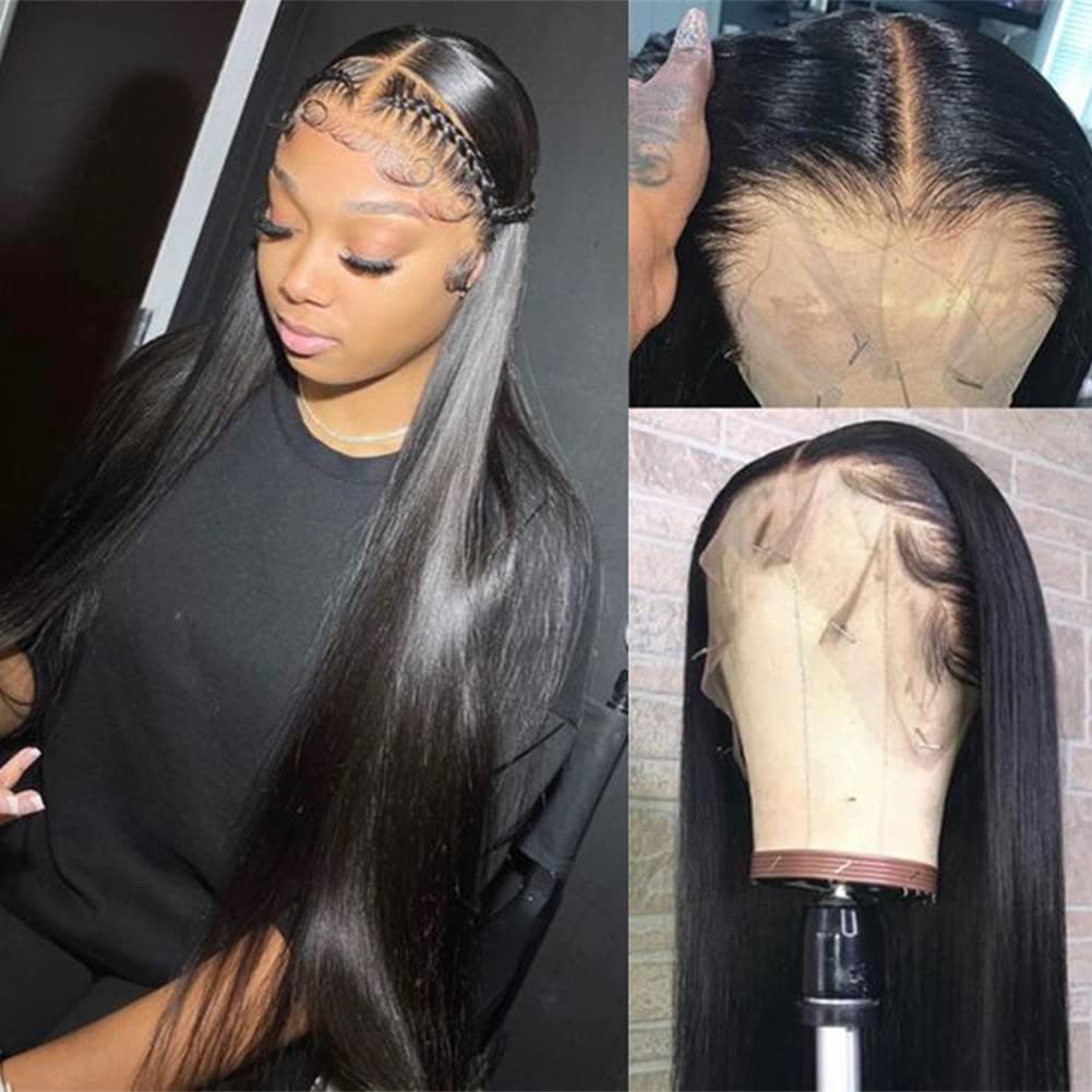 30 Inch 13x4 Straight Human Hair Lace Front Wig for Black Women - Pre Plucked Natural Hairline with Baby Hair - Transparent HD Lace Wig for Daily Wear, Parties & Special Occasions