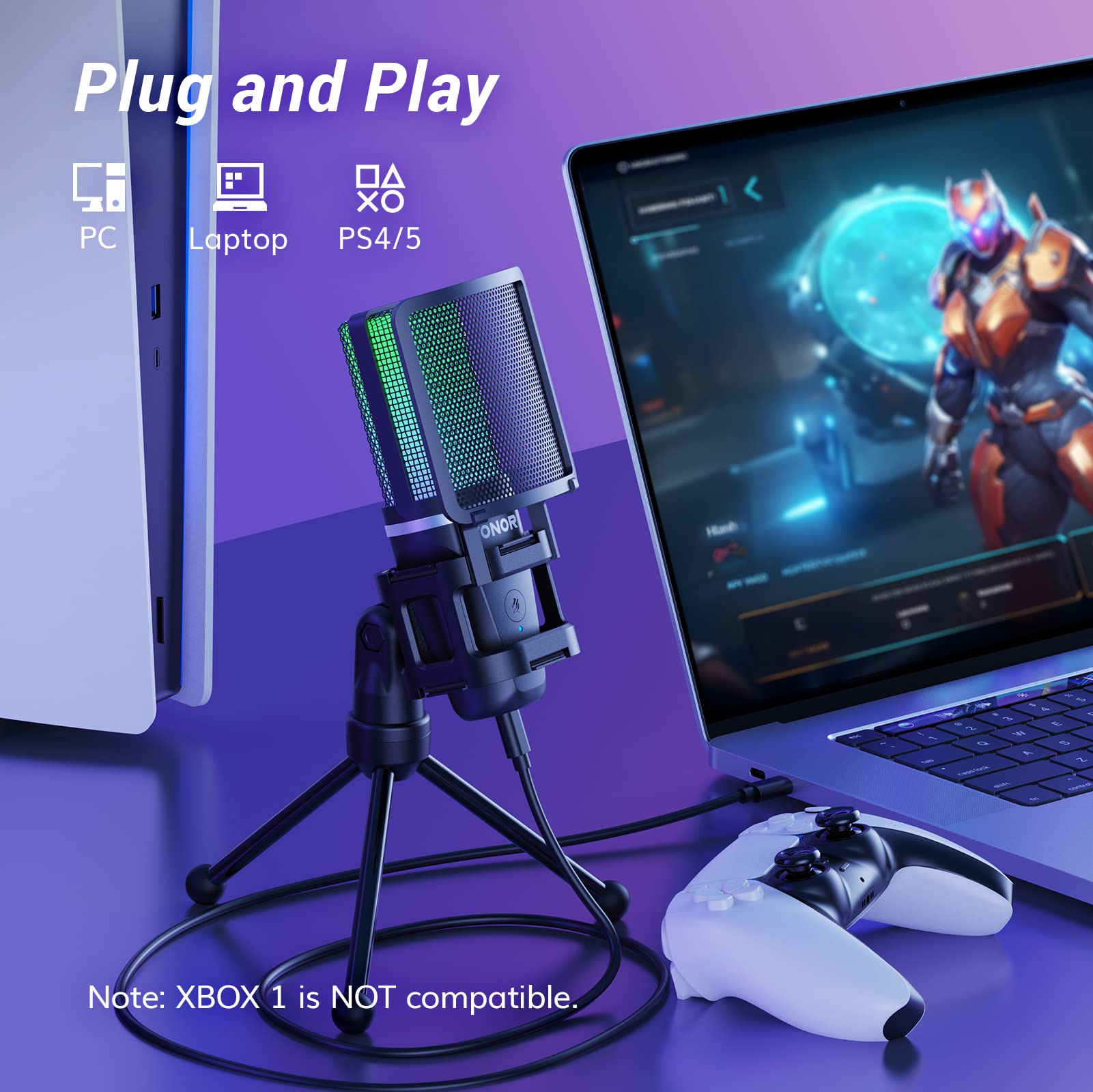 TONOR TC777 Pro USB Gaming Microphone with RGB Lighting & Tripod Stand - Cardioid Condenser Mic for PC, Laptop, PS4, PS5 - Perfect for Streaming, Podcasting, Recording & Online Gaming - Includes Quick Mute & Gain Control Features