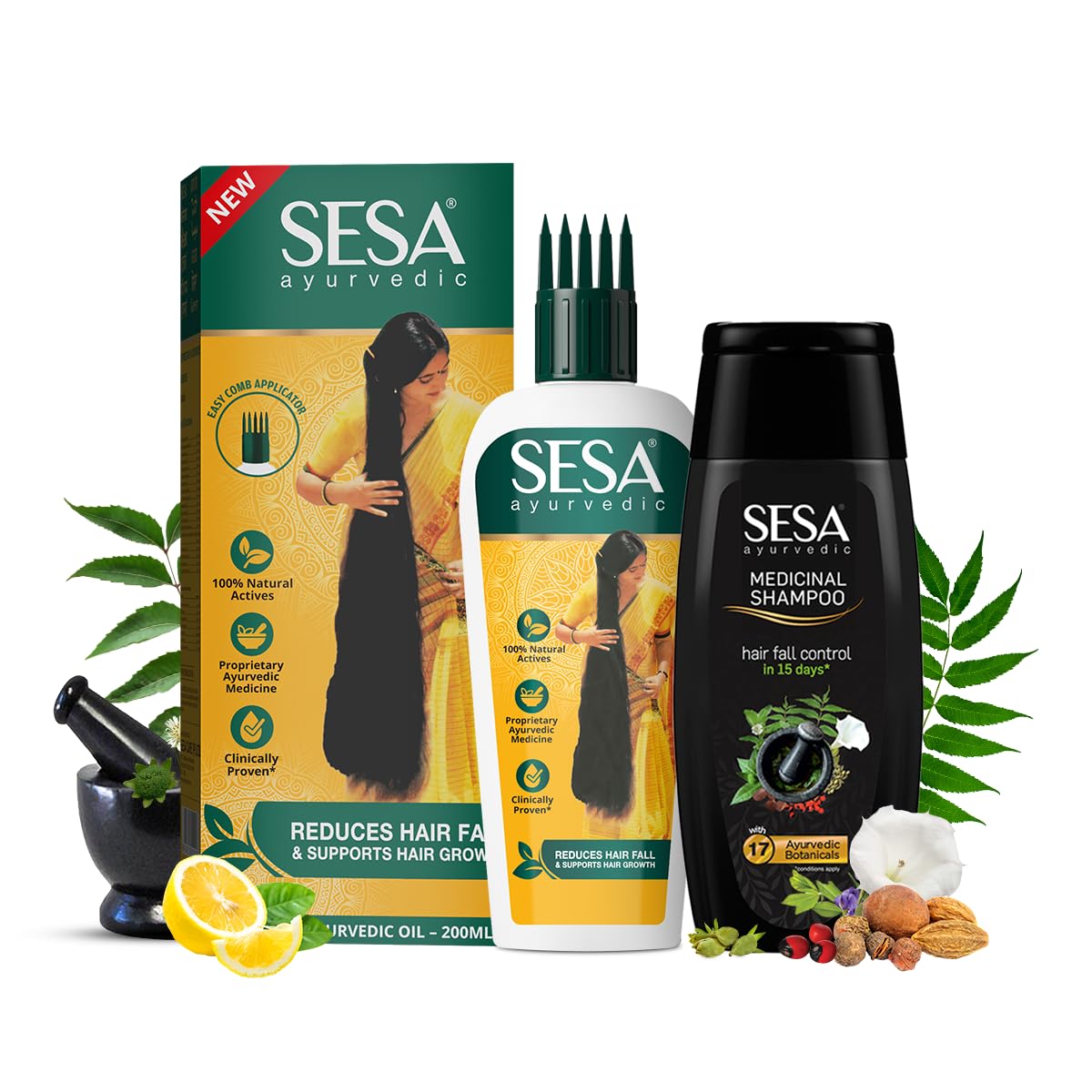 **SESA Ayurvedic Hair Oil & Medicinal Shampoo Combo Pack (200ml Each) – Controls Hair Fall, Nourishes Scalp, Promotes Hair Growth for Men & Women – Perfect for Daily Hair Care & Scalp Treatment**