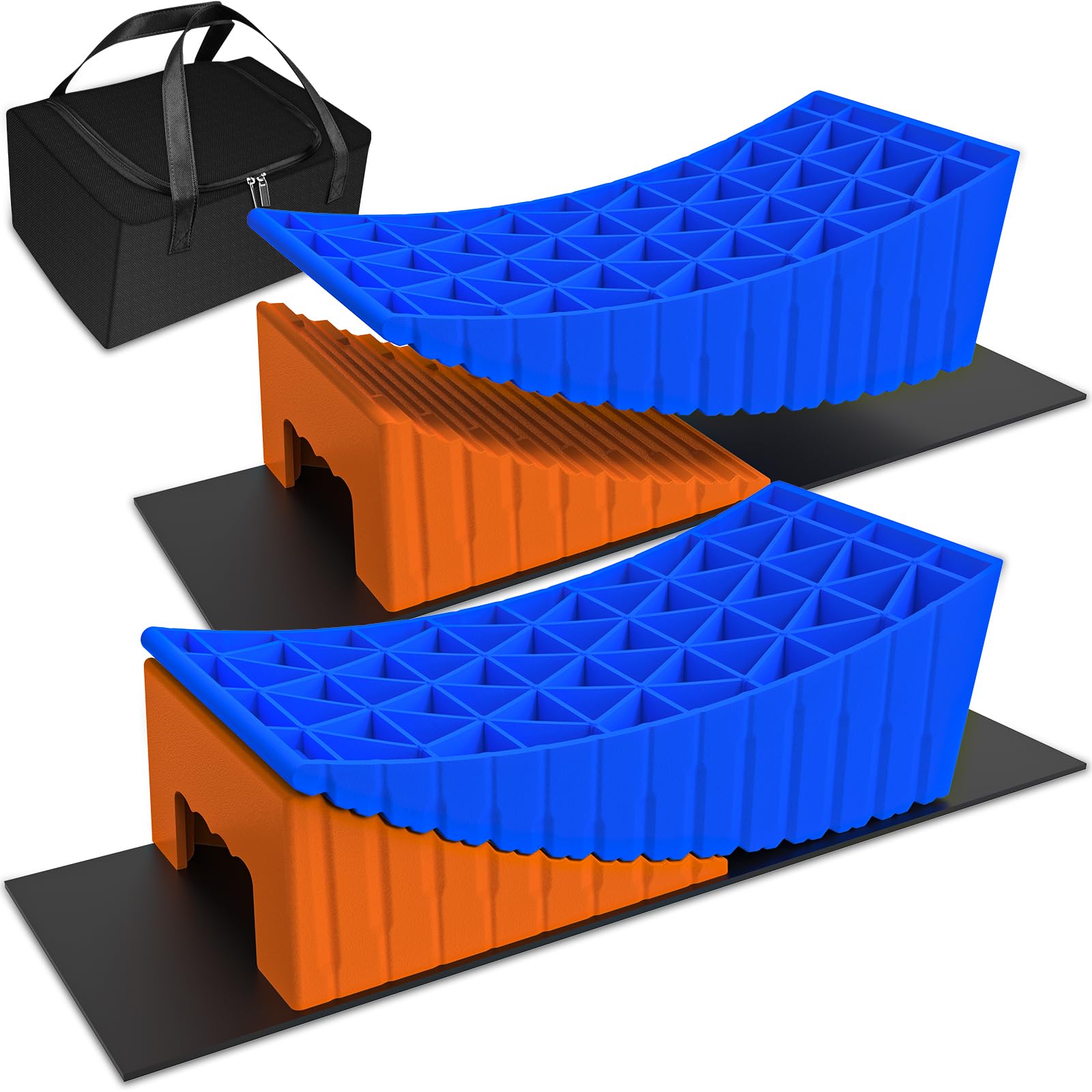 2 Pack Heavy Duty RV Leveling Blocks & Wheel Chocks - Supports Up to 35,000 lbs - Curved Camper Leveler Kit with Anti-Slip Mats & Storage Bag - Perfect for RV Camping, Travel Trailers and Motorhome Stabilization