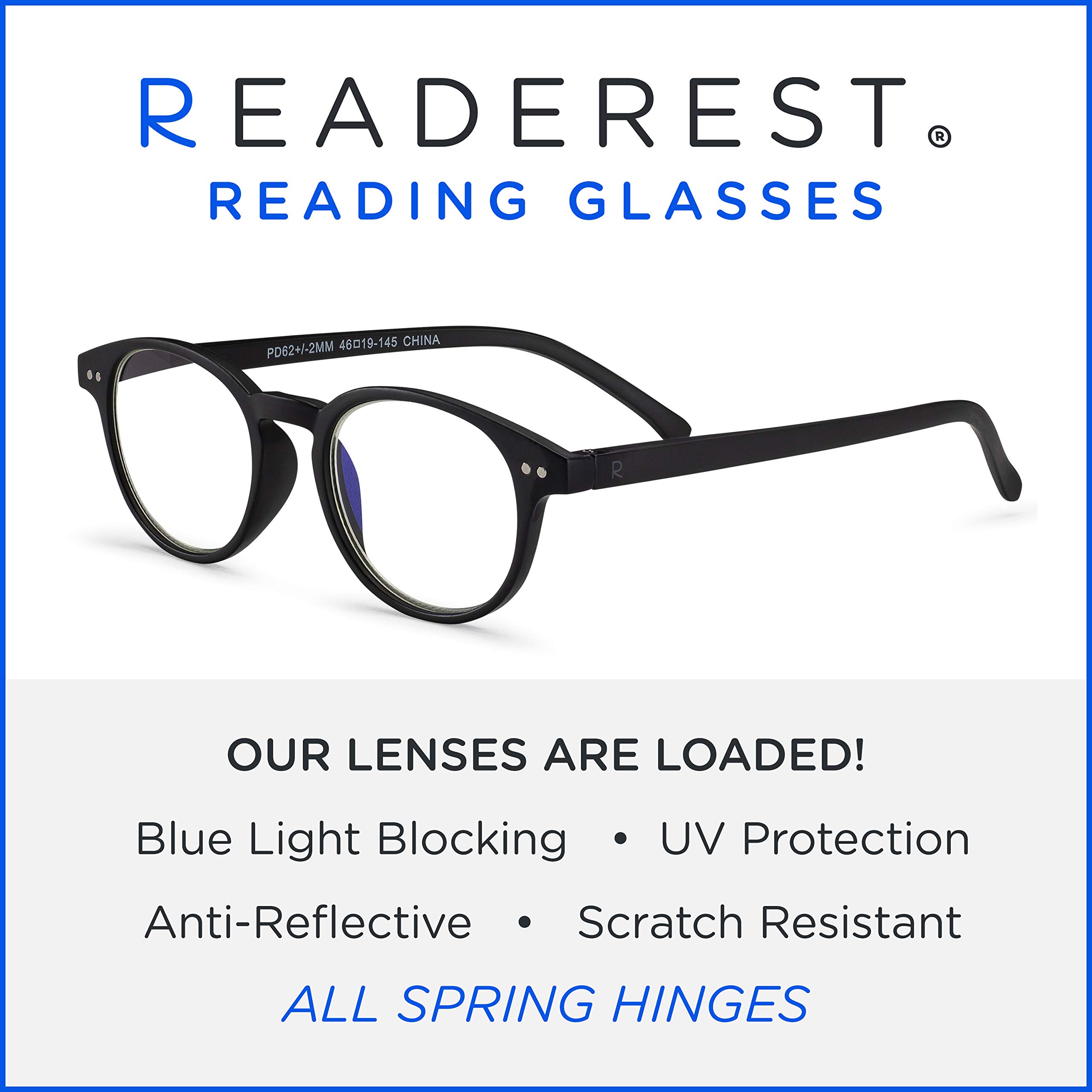 Readerest Round Blue Light Blocking Reading Glasses - 1.50 Magnification Computer Glasses for Men & Women | Anti Glare, Anti Eyestrain, UV Protection | Perfect for Office Work, Gaming & Screen Time
