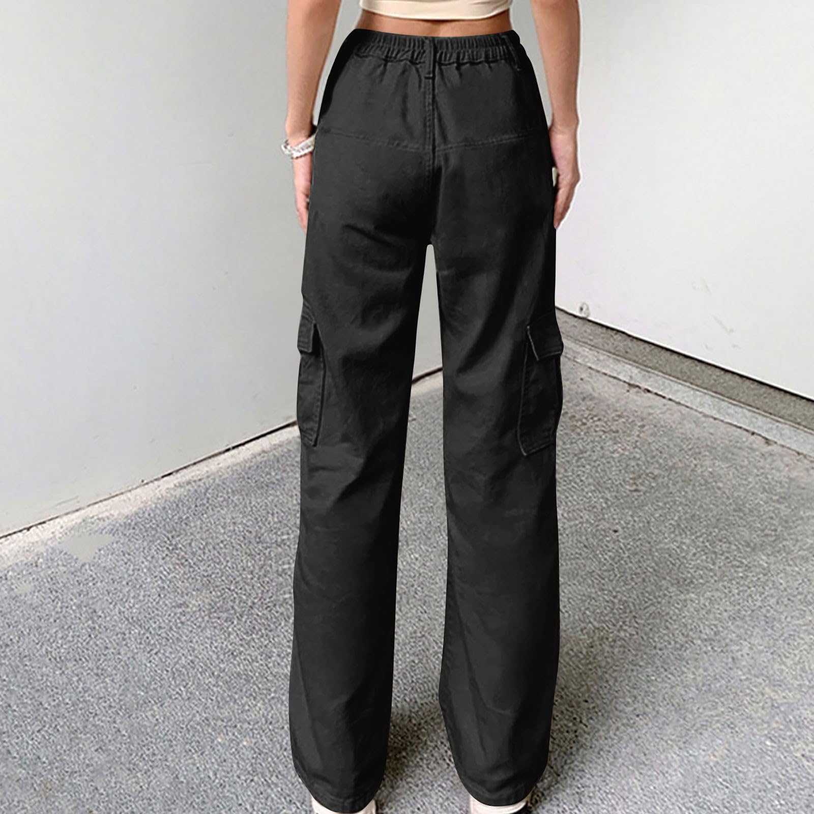 Women's High Waisted Cargo Pants - Stretchy Baggy Wide Leg Y2K Streetwear with Multiple Pockets | Fashionable Cargo Jeans for Casual Wear, Street Style & Outdoor Activities