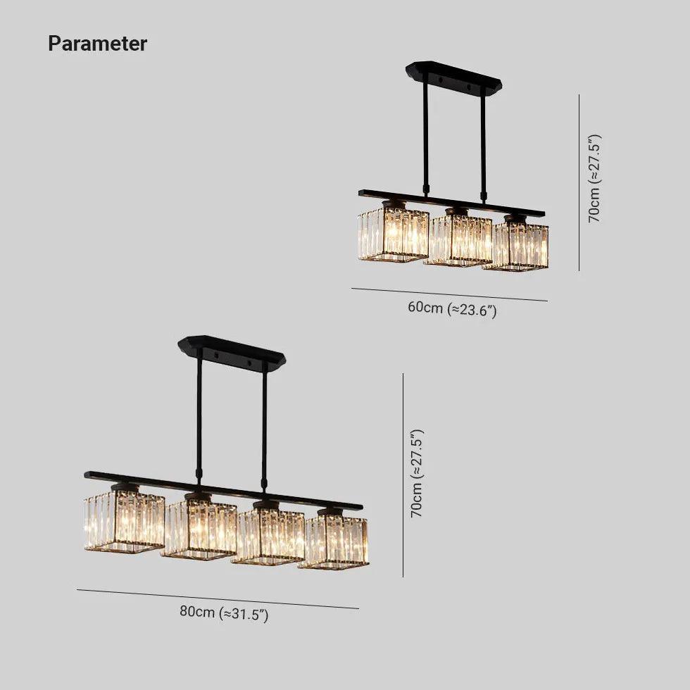 Modern Three-Head Crystal Cube Pendant Light - Elegant Dining Room, Kitchen Island, or Living Room Ceiling Lighting Fixture