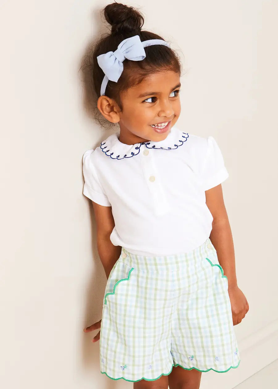 Maxwell Green Gingham Embroidered Scallop Trim Shorts for Girls (18 Months to 10 Years) - Perfect for Summer Playdates & Outdoor Adventures