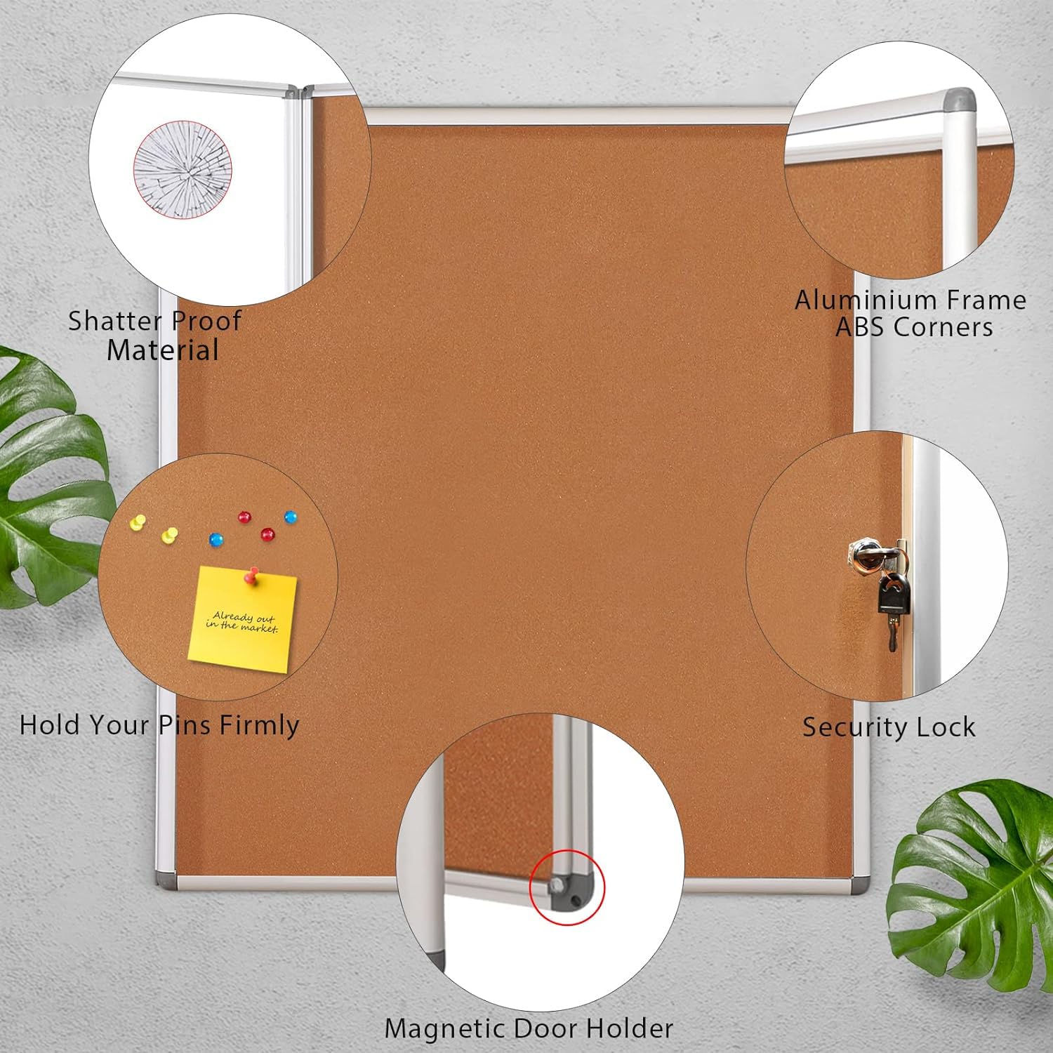 SWANCROWN 38x38 Inch Enclosed Bulletin Board with Locking Cabinet - Cork Pin Notice Board for Schools, Offices & Home Use - Secure Message Display for Announcements, Schedules & Important Notes (Fits 12 A4 Sheets) - Perfect for Classrooms, Workplaces & Family Organization