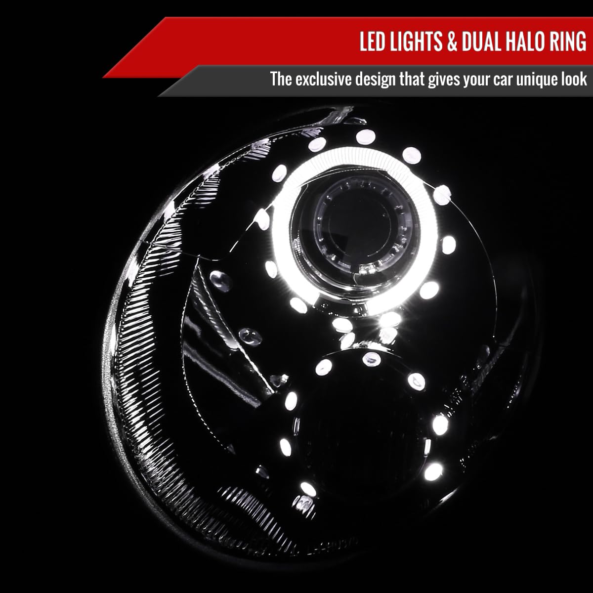 07-15 LED Halo Glossy Black Projector Headlights - High Performance Replacement Headlamps Pair for Improved Night Visibility | Perfect for Off-Roading, Night Driving & Car Customization