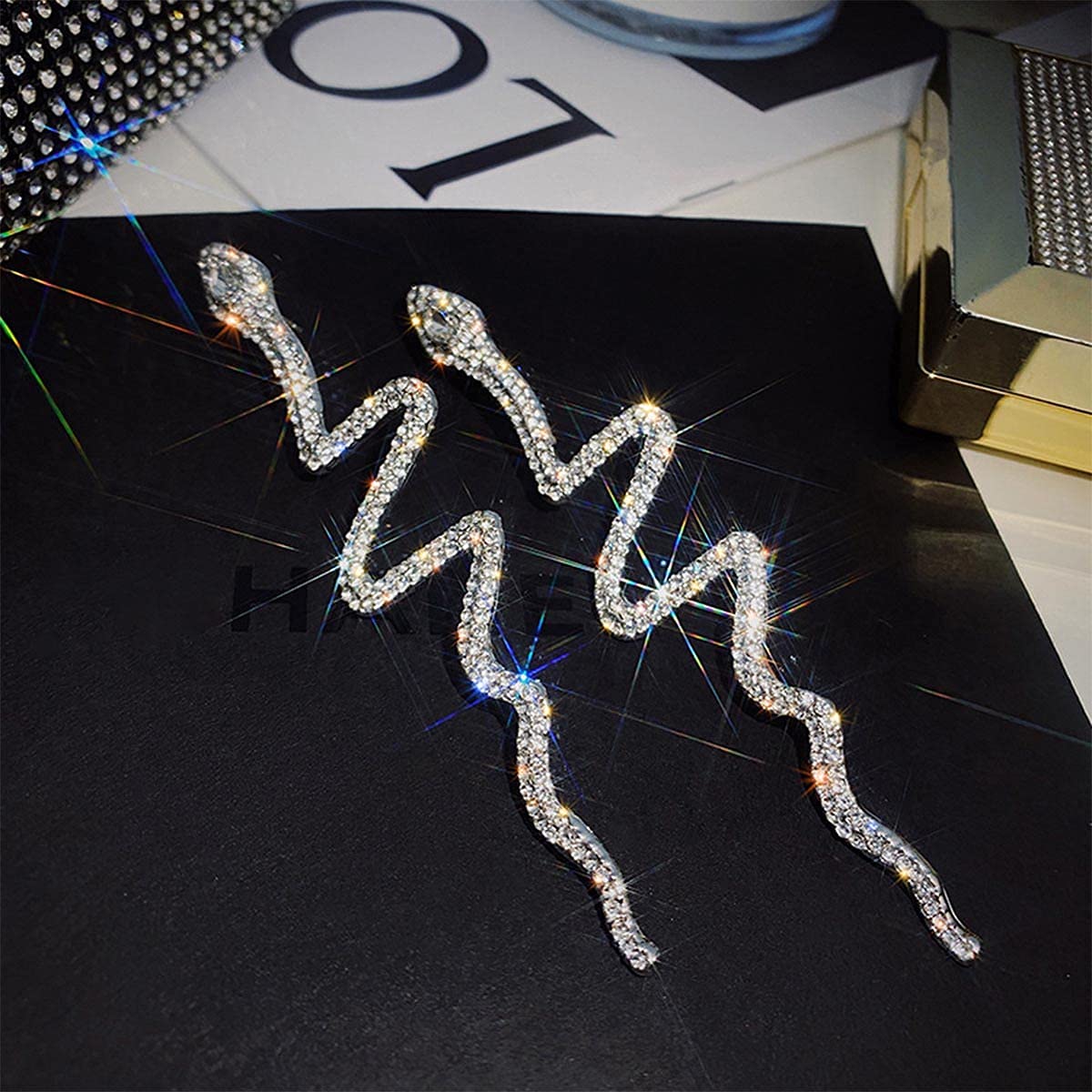 Sttiafay Gold Snake Earrings for Women - Elegant Crystal Drop Dangle Earrings, Personalized Exaggerated Long Stud Jewelry for Party, Prom, Date Night & Special Occasions