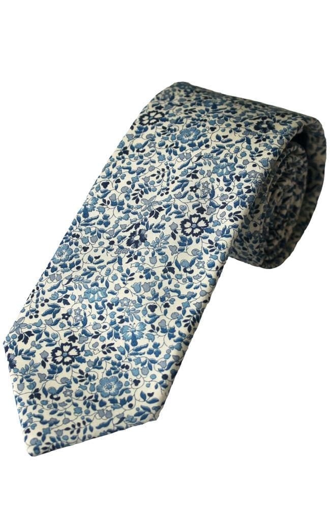 L A Smith 'Katie & Millie' Blue Liberty Fabric Tie and Hankie Set - Elegant Accessories for Weddings, Parties & Special Occasions