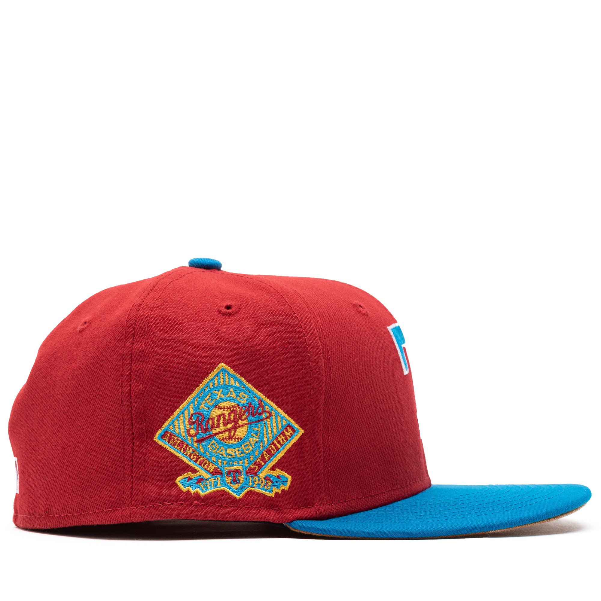 New Era x Politics Texas Rangers 59FIFTY Fitted Hat - Pinot Red/Cardinal Blue - Official MLB Baseball Cap for Men & Women - Perfect for Rangers Games, Sports Events & Streetwear Fashion