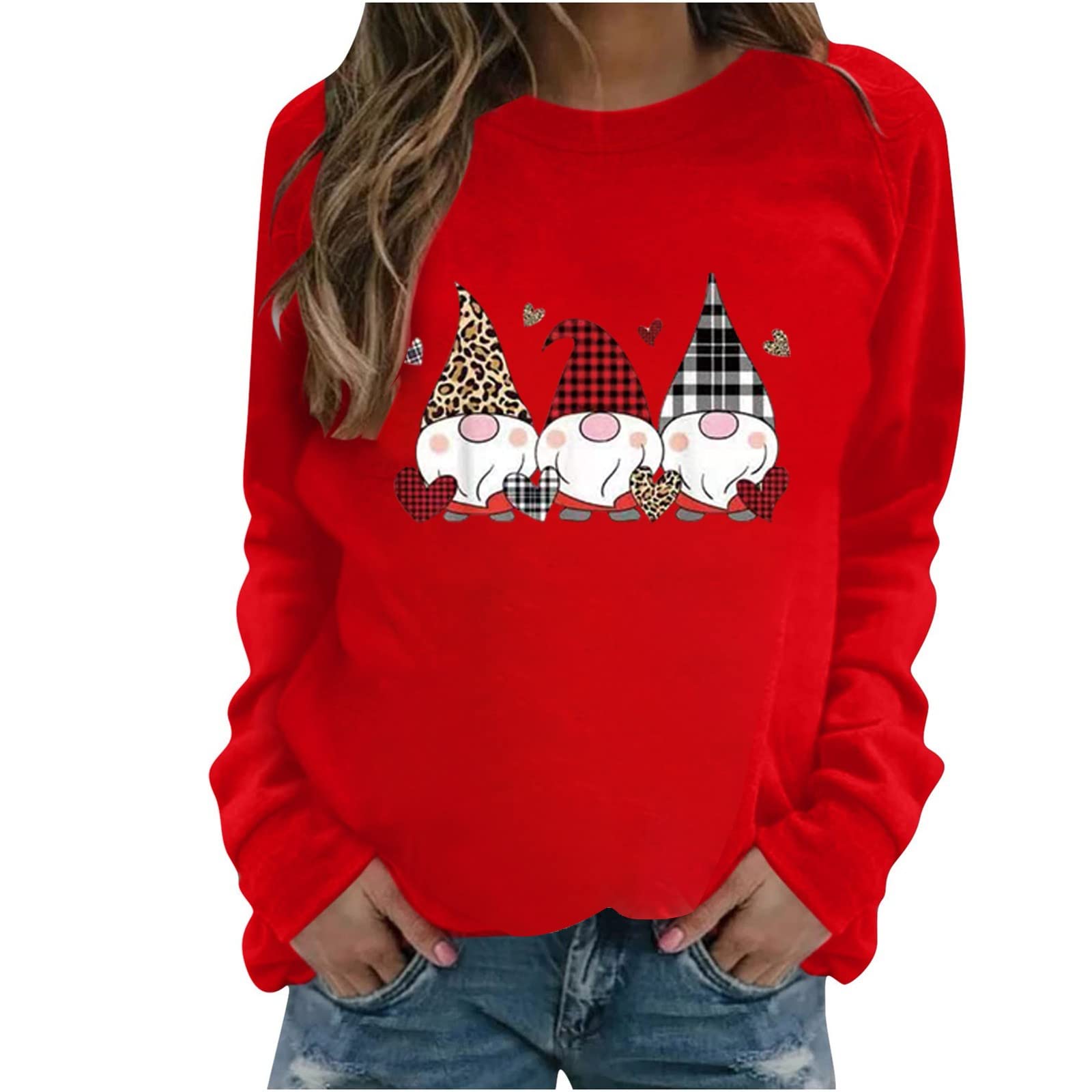 Valentine's Day Women's Graphic T-Shirt - Cute Long Sleeve Casual Top, Loose Crewneck Matching Couple Tee for Date Night, Anniversary Gifts & Romantic Outfits