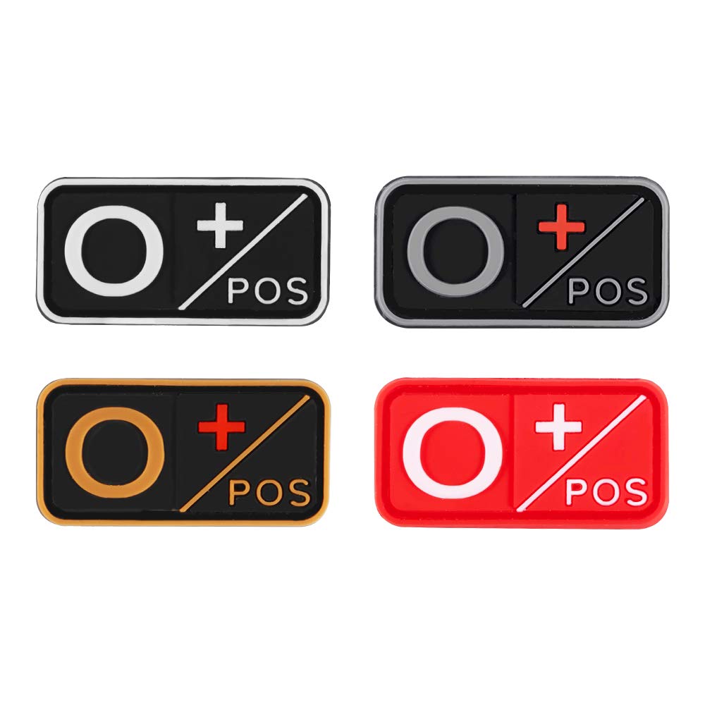 D-FLIFE 3D PVC Blood Type Patch Kit - A+, B+, AB+, O+ Positive & A-, B-, AB-, O- Negative - Rubber Fastener for Medical ID, Emergency Preparedness & Outdoor Activities (O+)