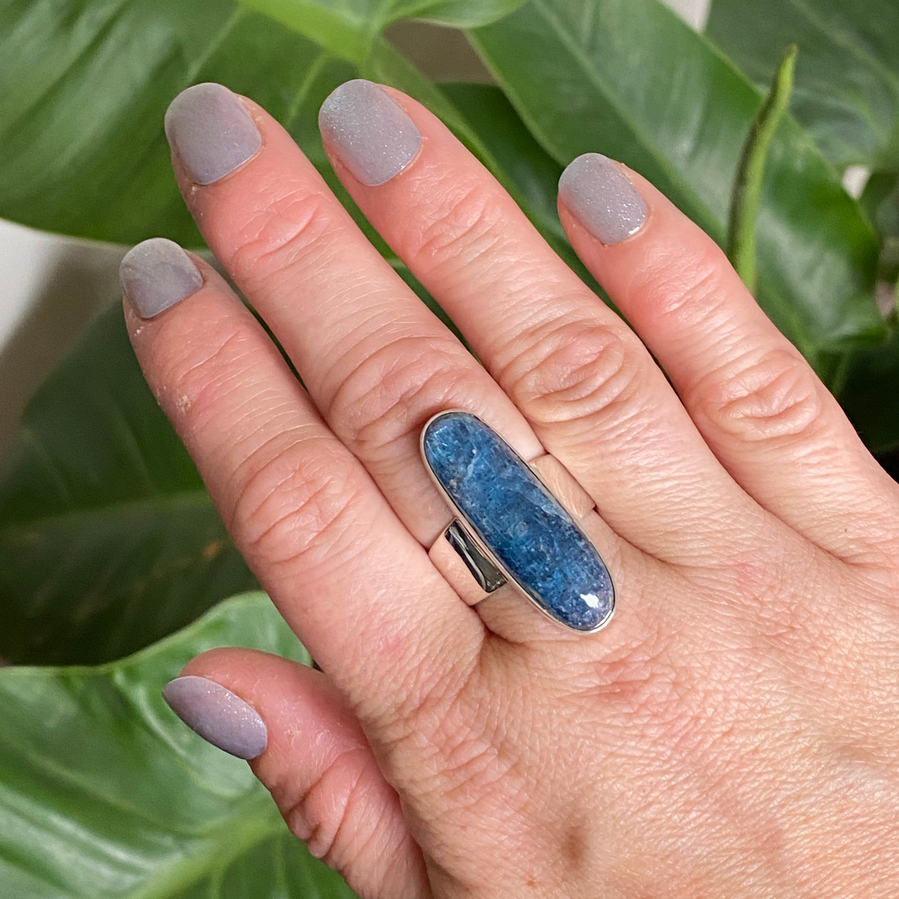 Blue Kyanite Oval Cabochon Ring - Size 8.5 - KRGJ3284 - Perfect for Spiritual Healing, Meditation & Energy Work