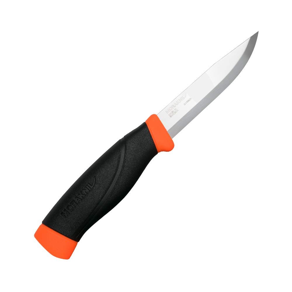 Morakniv Companion Heavy Duty Outdoor Knife - Carbon Steel Fixed Blade Survival & Hunting Knife with Sheath (High Visibility Orange) - Perfect for Camping, Bushcraft & Wilderness Adventures