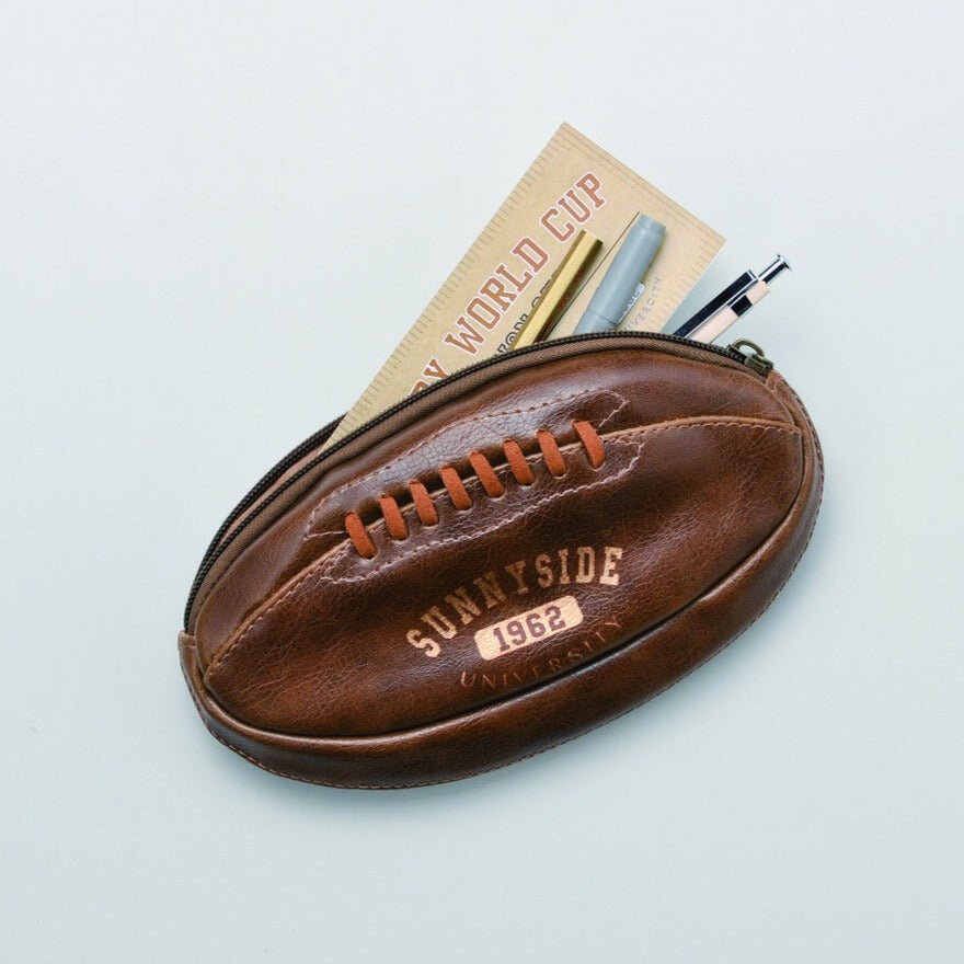 SETOCRAFT Rugby Ball Pen Case - Durable PU Leather Pencil Pouch for School, Office & Travel - Perfect for Students, Teachers & Professionals