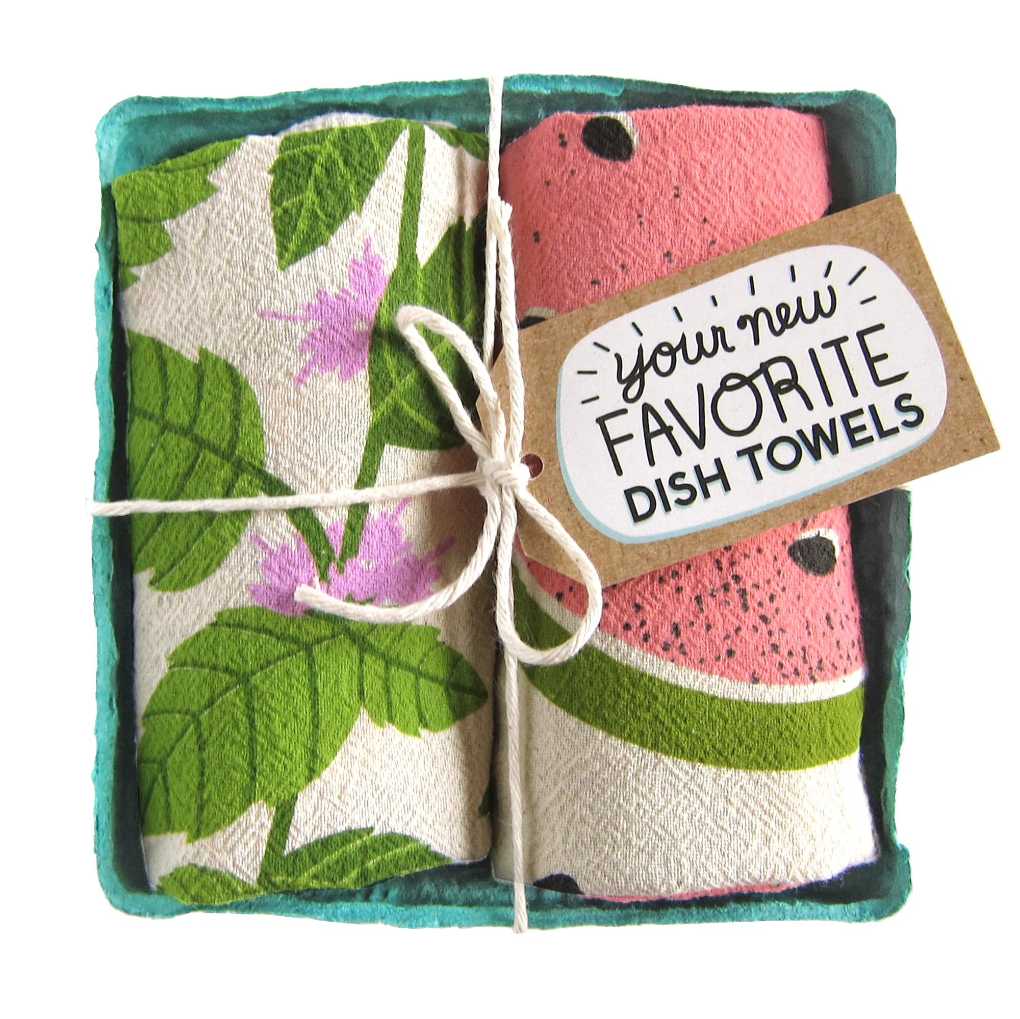 Premium Mint & Melon Cotton Dish Towel Set of 2 - Super Absorbent Kitchen Towels for Drying Dishes, Cleaning Countertops & Decor