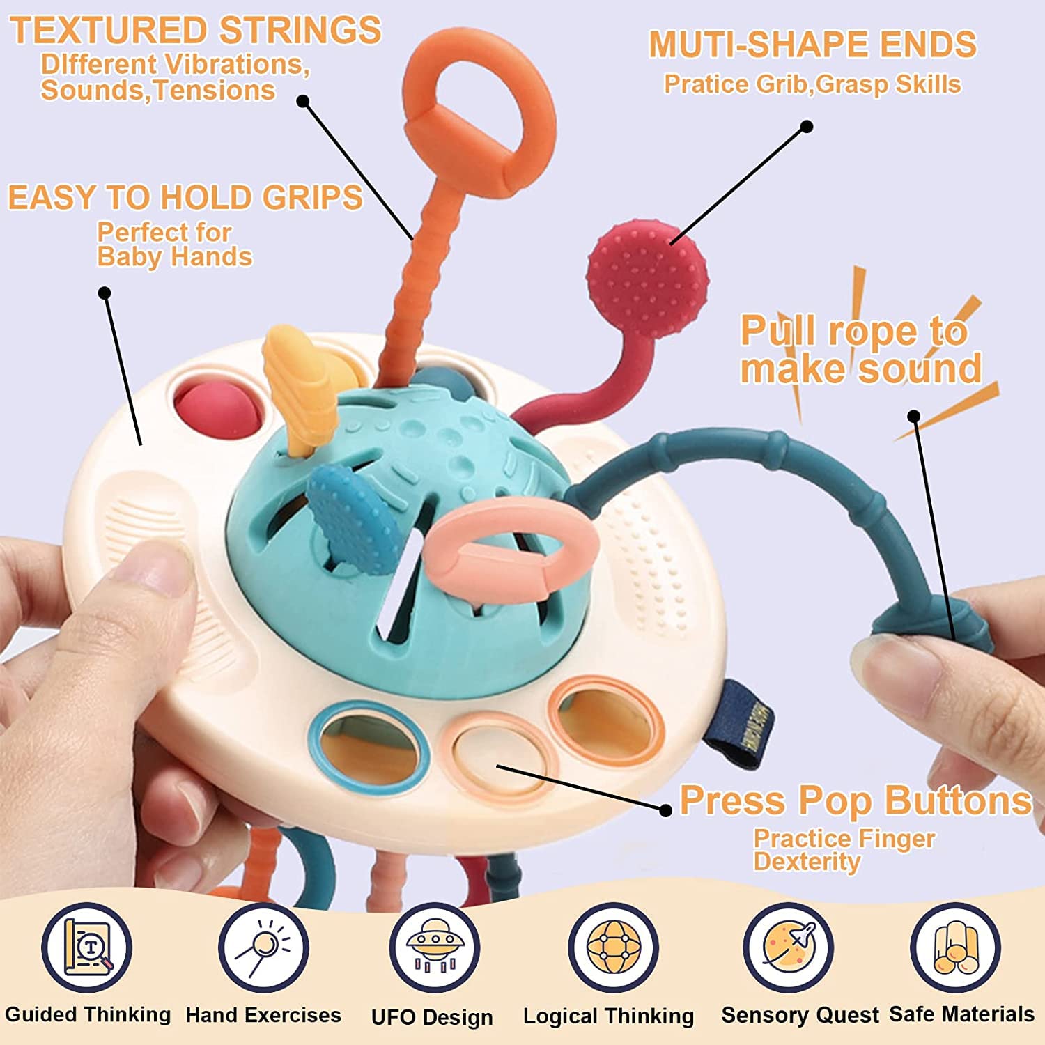 Montessori Sensory Toys for 1 Year Old - Food Grade Silicone Pull String Teething Toys for Babies & Toddlers - Early Educational Fine Motor Skills Activity Toys - Perfect Birthday Gift for 18M+ - Ideal for Daycare, Home Play & Travel Learning Activities