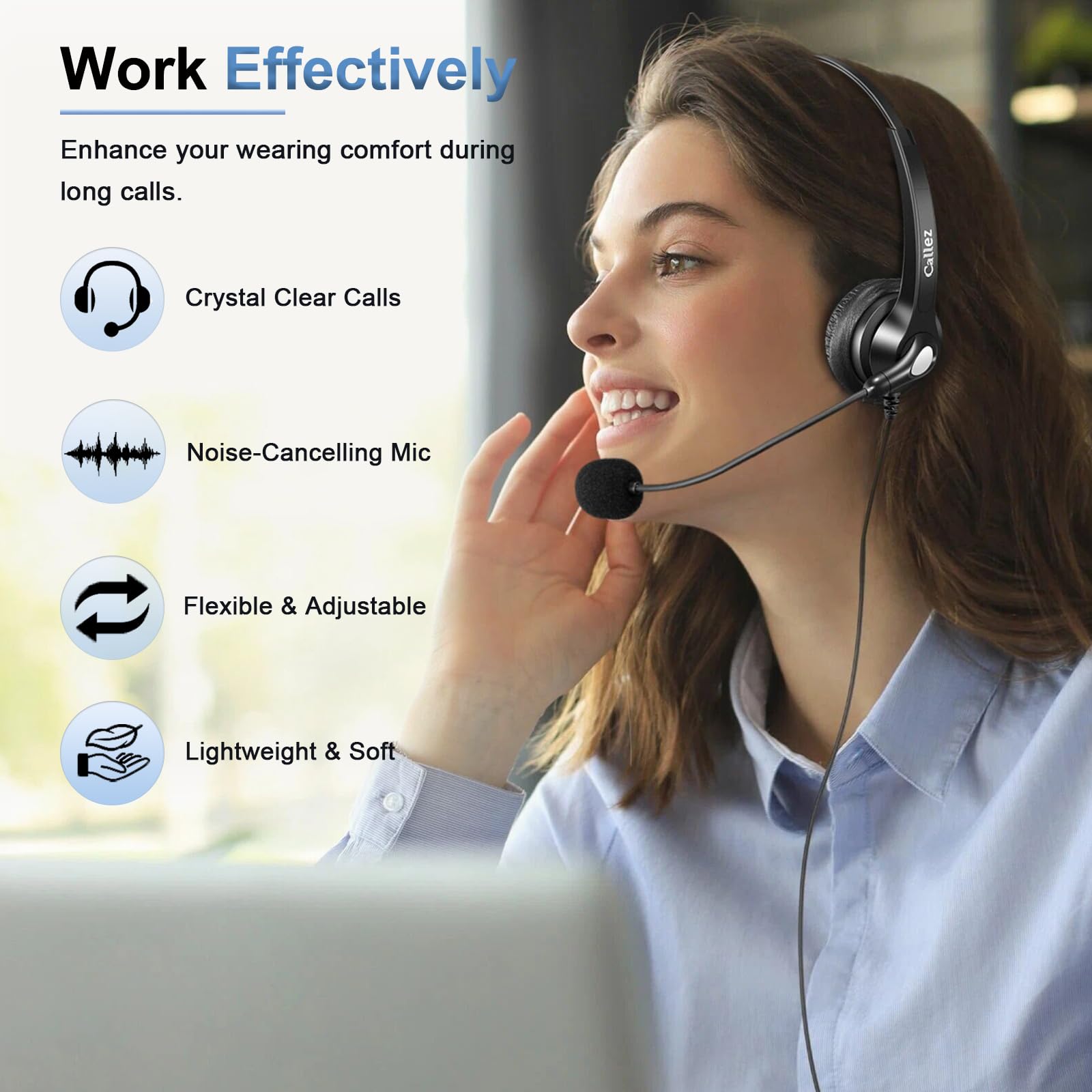 Noise Cancelling Cisco Headset with Mute Switch - Dual RJ9 Corded Telephone Headset for Cisco IP Phones 6941 6851 6945 7821 7841 7861 7942 7945 7962 7965 8811 8861 - Perfect for Call Centers, Office Communication & Remote Work