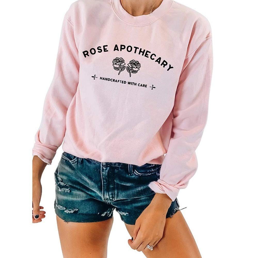 Rose Apothecary Women's Casual Letter Print Round Neck Long Sleeve Loose Fit Sweater Top | Cozy Knit Pullover for Fall & Winter | Perfect for Office, Date Night and Weekend Outfits