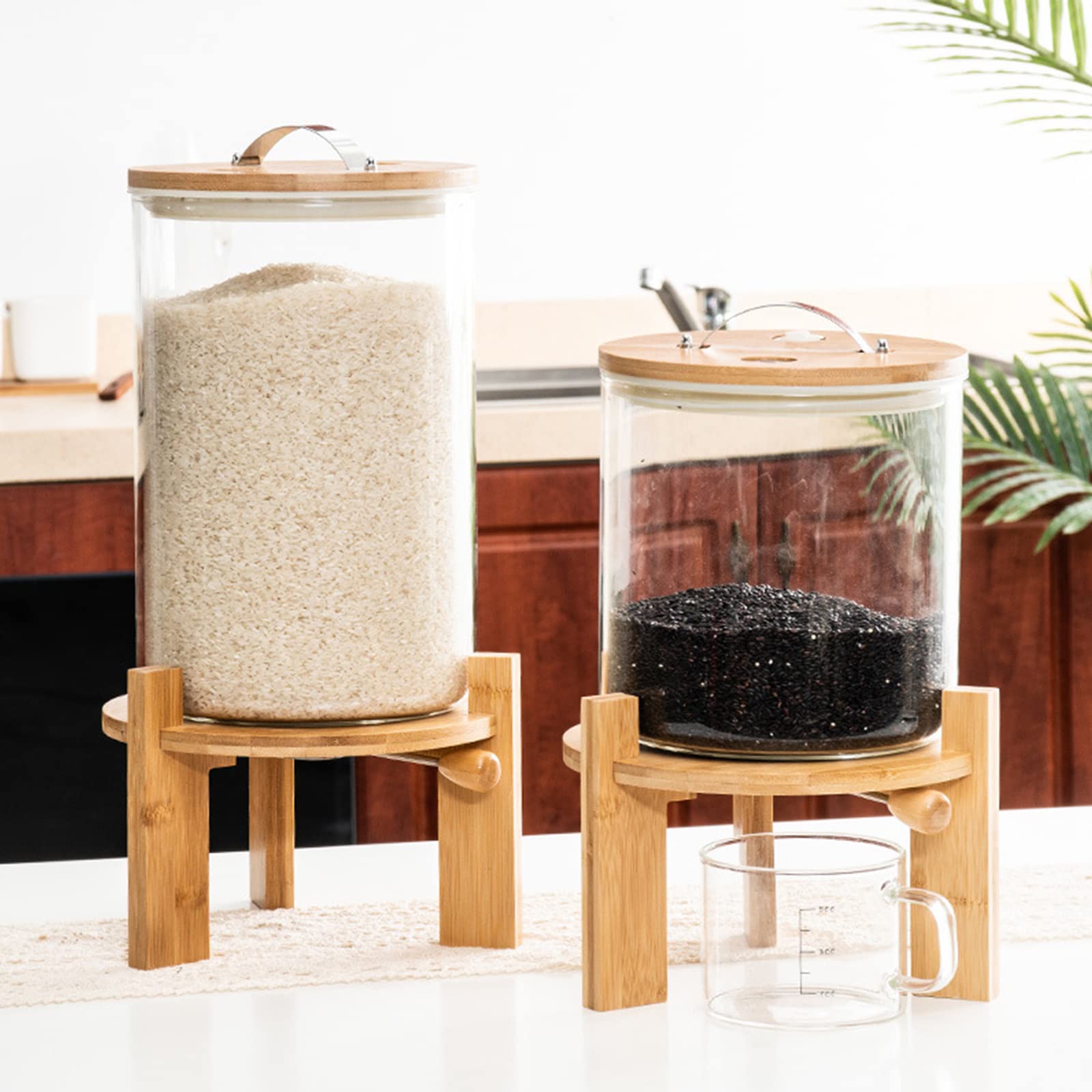 BPA-Free 5L Glass Food Storage Containers with Bamboo Lids - Airtight Cereal, Rice, Flour & Grain Dispenser with Measuring Cup - Perfect for Kitchen Pantry Organization & Bulk Food Storage