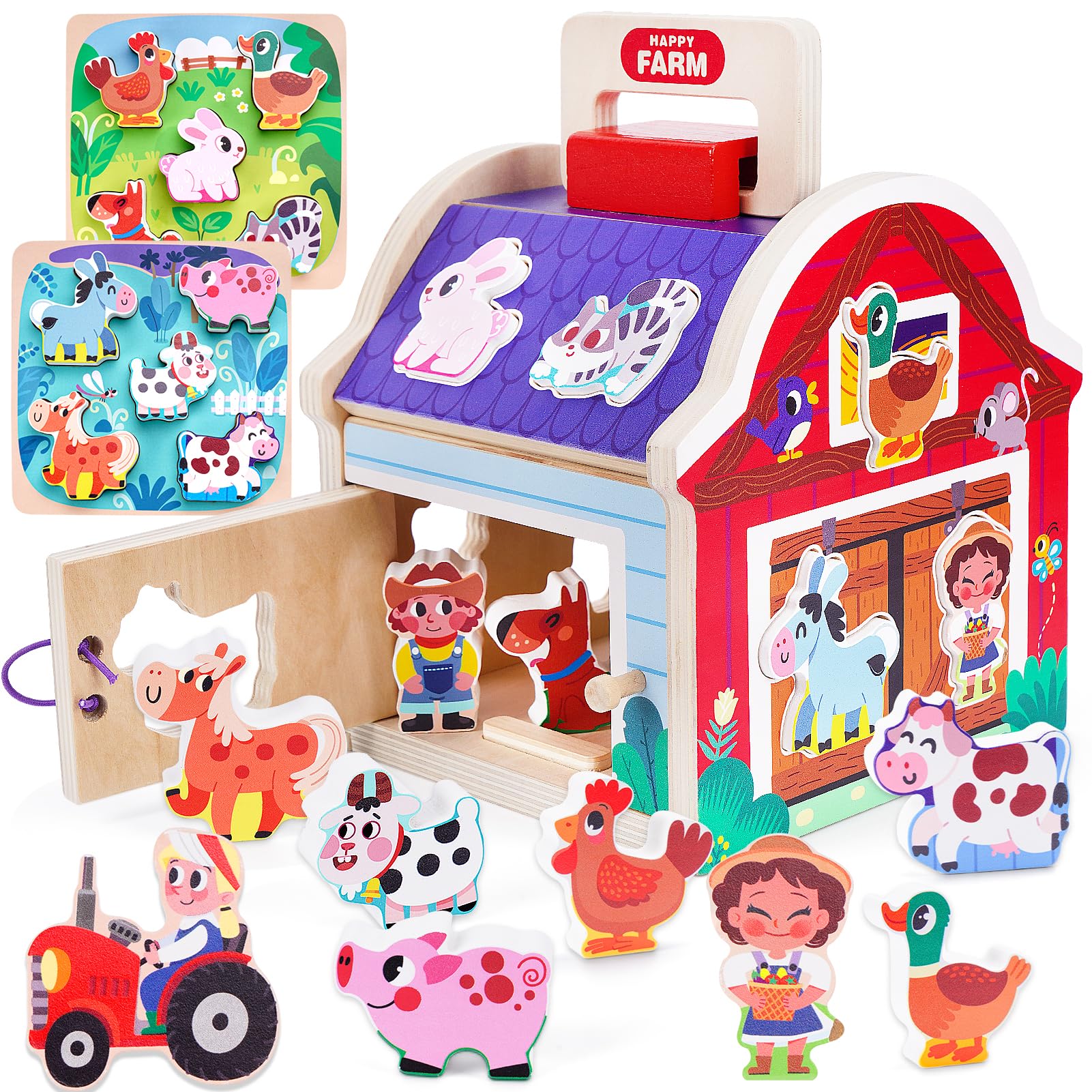 Montessori Wooden Farm Animal Toys for Toddlers 1-3 Years Old - Educational Sorting Barn Toy with Blocks & Puzzles, Baby Shape Sorter Learning Activity - Perfect Christmas Birthday Gift for Boys & Girls | Farm-Themed Early Learning, Preschool Classroom, Daycare, Homeschooling & Sensory Play